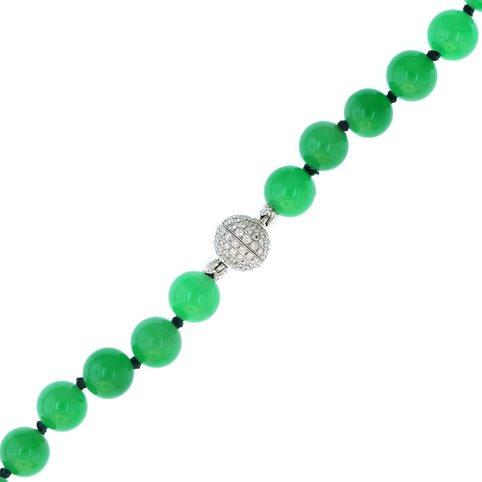 Eclat Jewels 18K White Gold Green Jade Bead and Diamond Necklace - Image 2