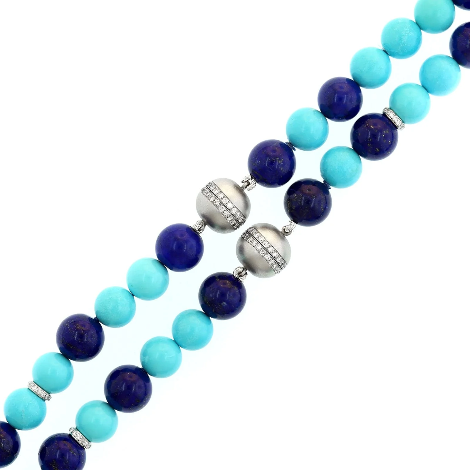 Eclat Jewels 18K White Gold Lapis, Turquoise, and Diamond Beaded Necklace - Image 4