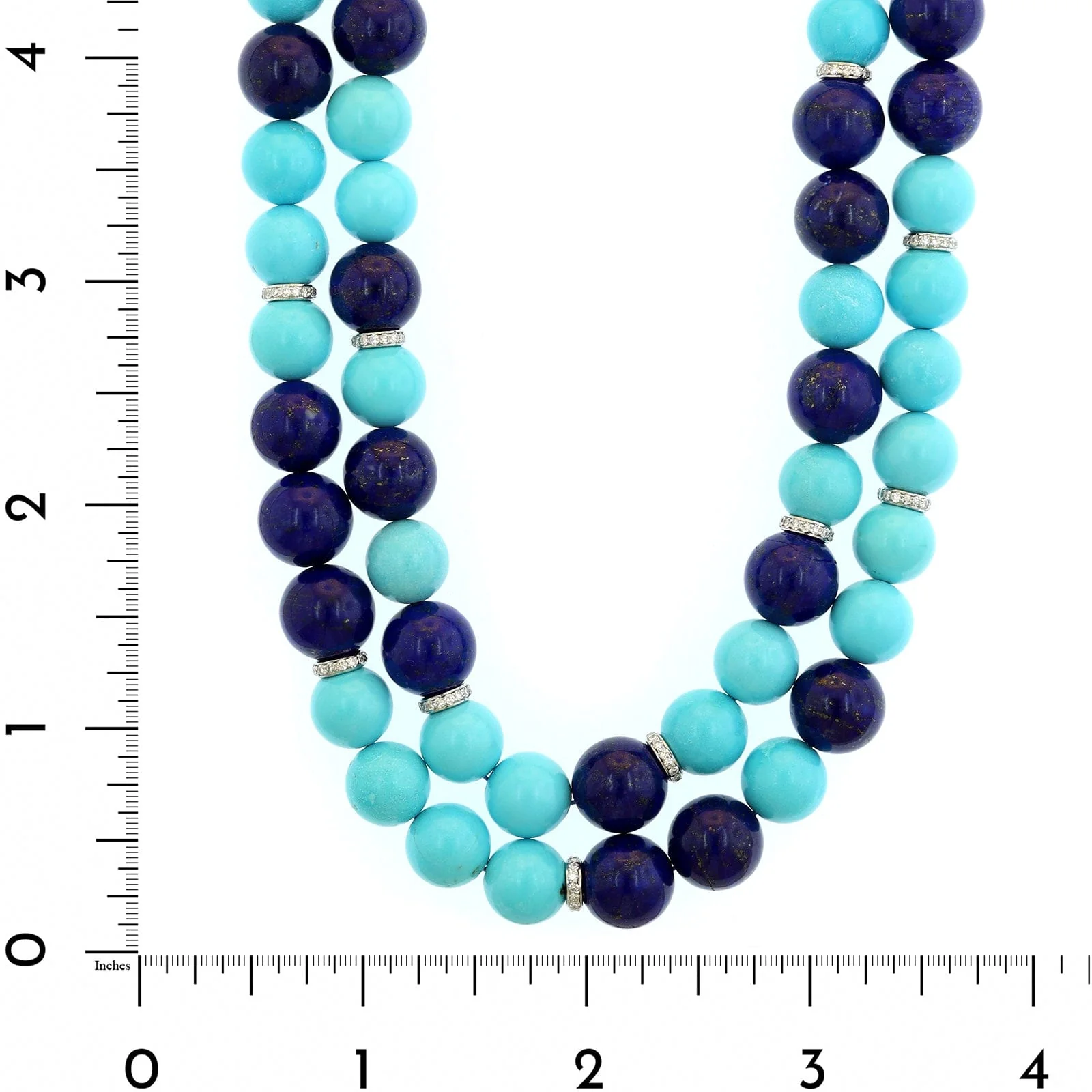 Eclat Jewels 18K White Gold Lapis, Turquoise, and Diamond Beaded Necklace - Image 5