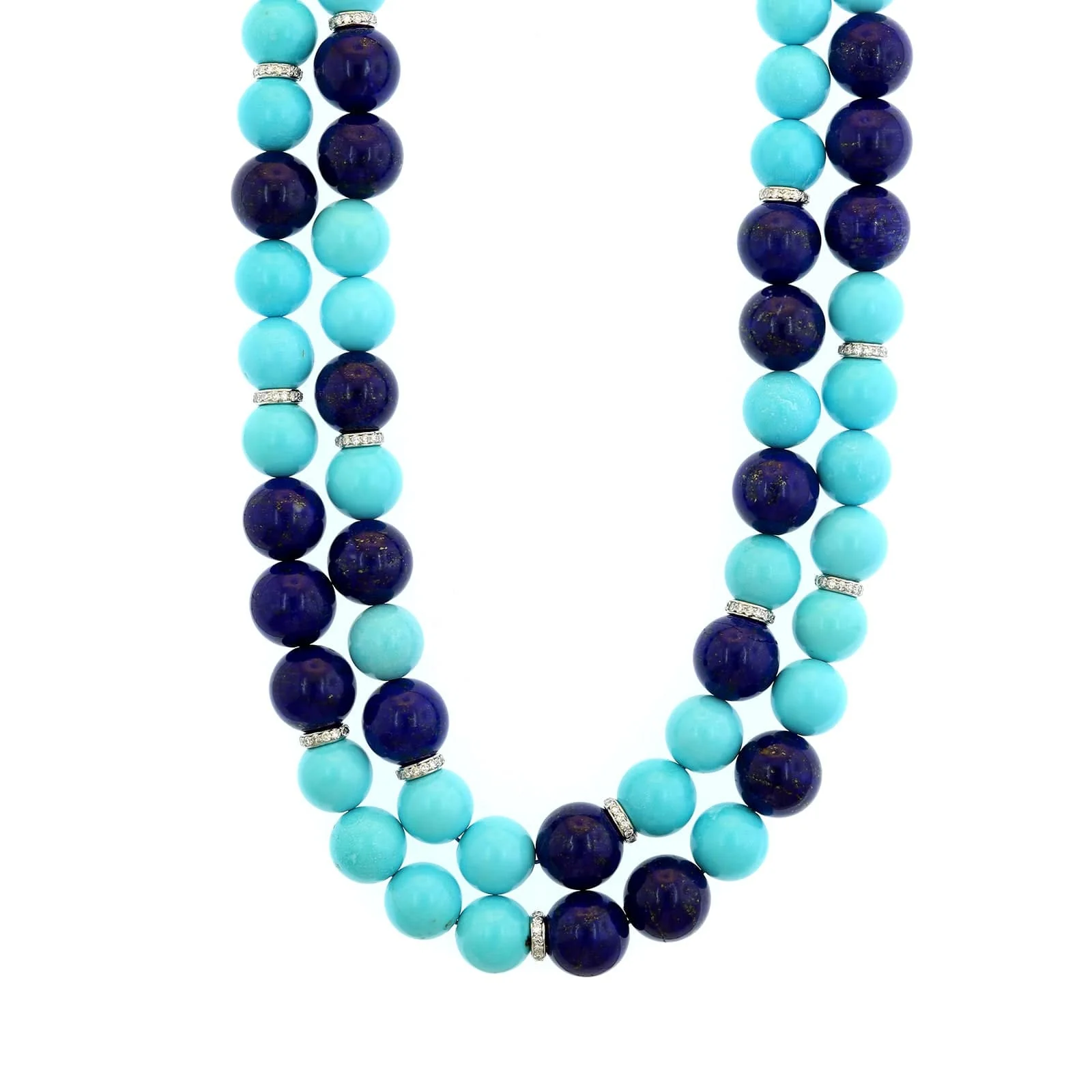 Eclat Jewels 18K White Gold Lapis, Turquoise, and Diamond Beaded Necklace - Image 6