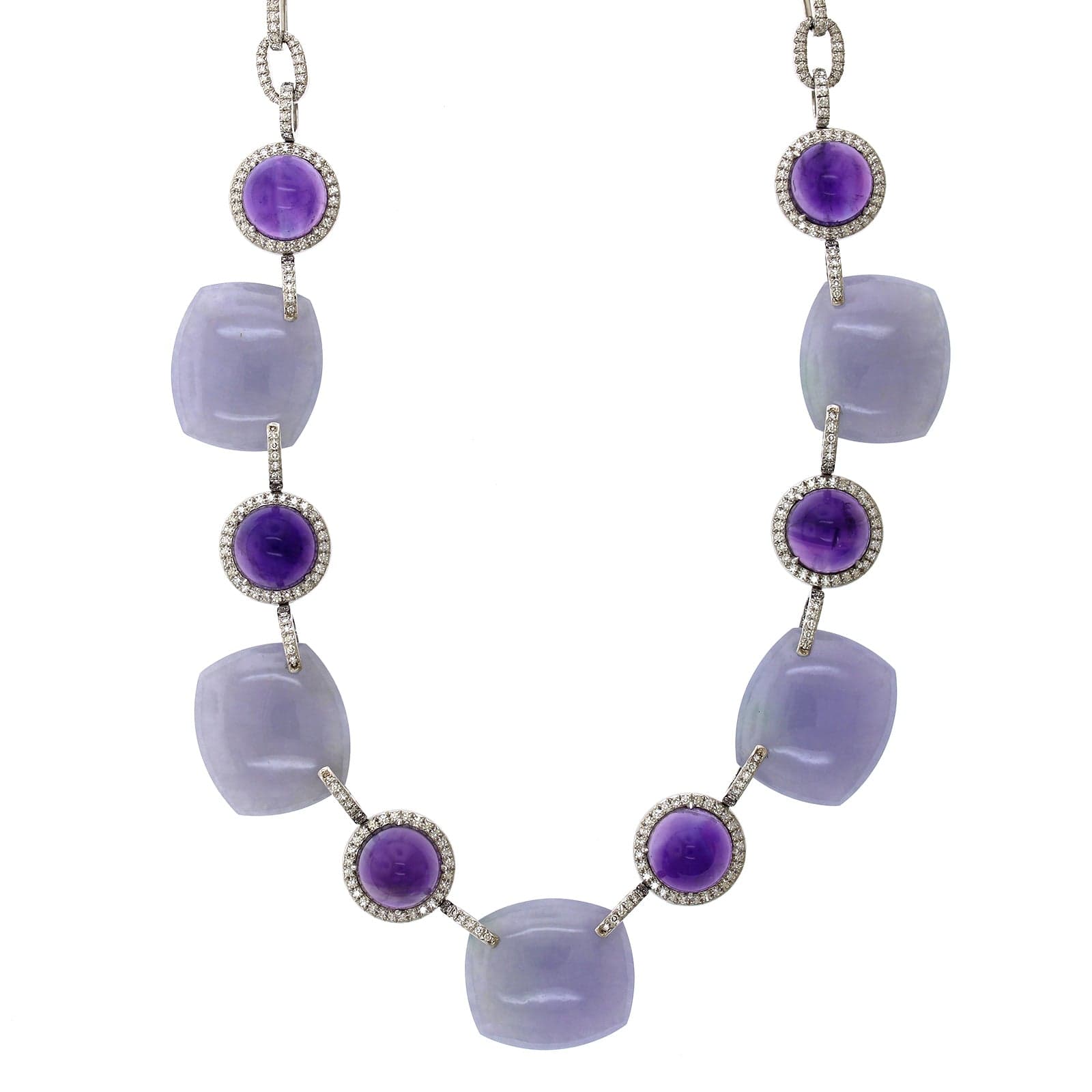 Eclat Jewels 18K White Gold Lavender Jade and Cabochon Amethyst Necklace - Image 4