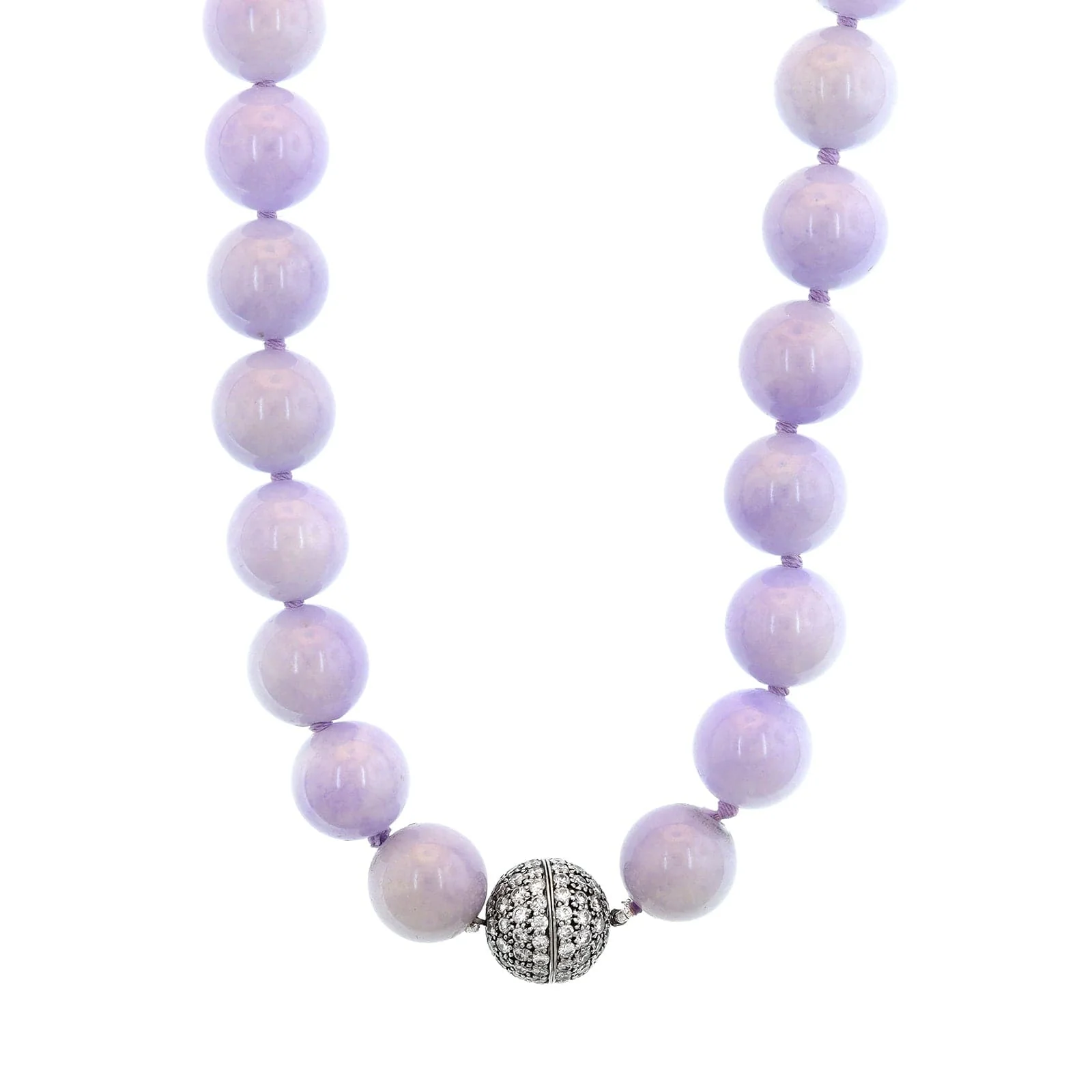 Eclat Jewels 18K White Gold Lavender Jade Bead and Diamond Necklace - Image 2