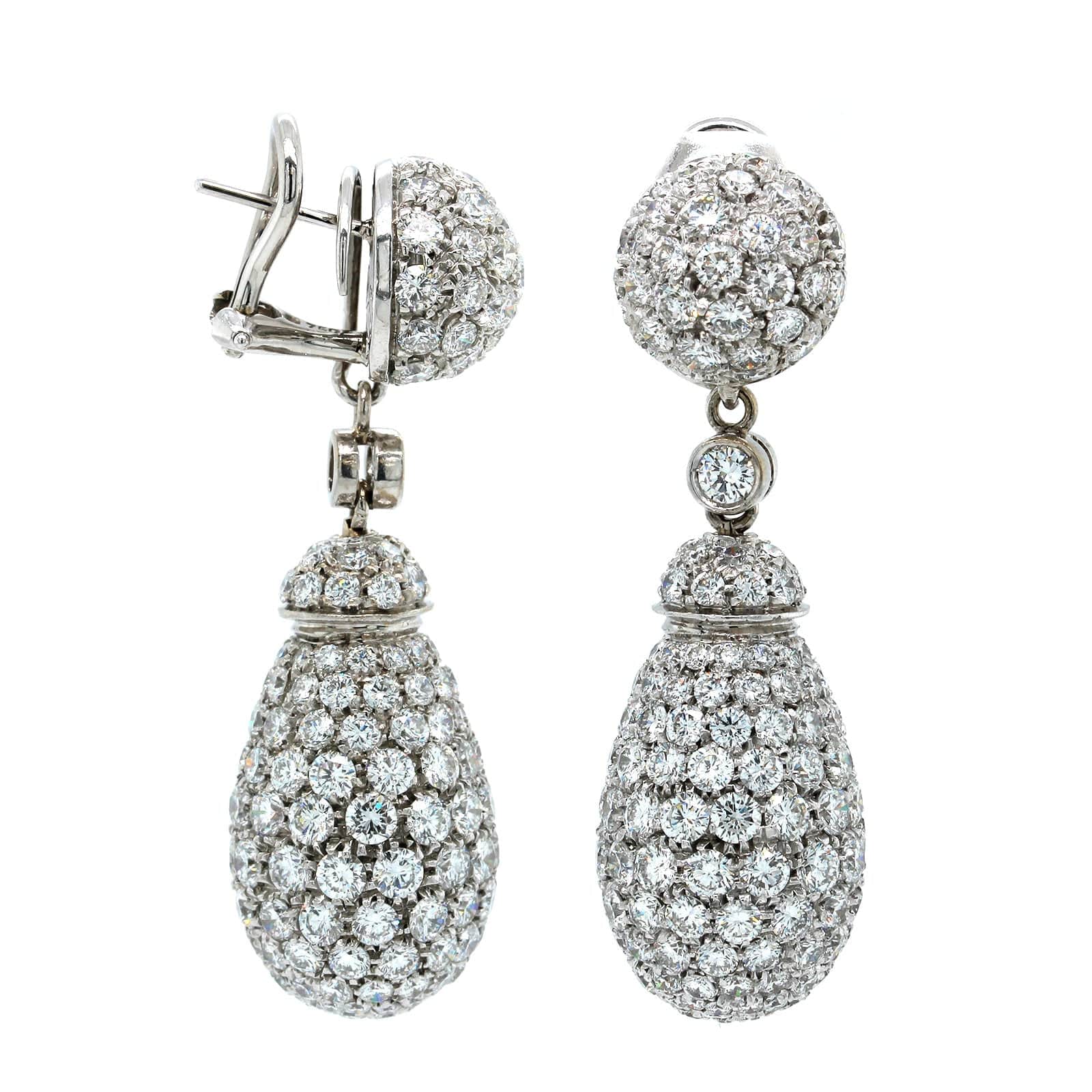 Eclat Jewels 18K White Gold Pave Dome Dangle Earrings - Image 3