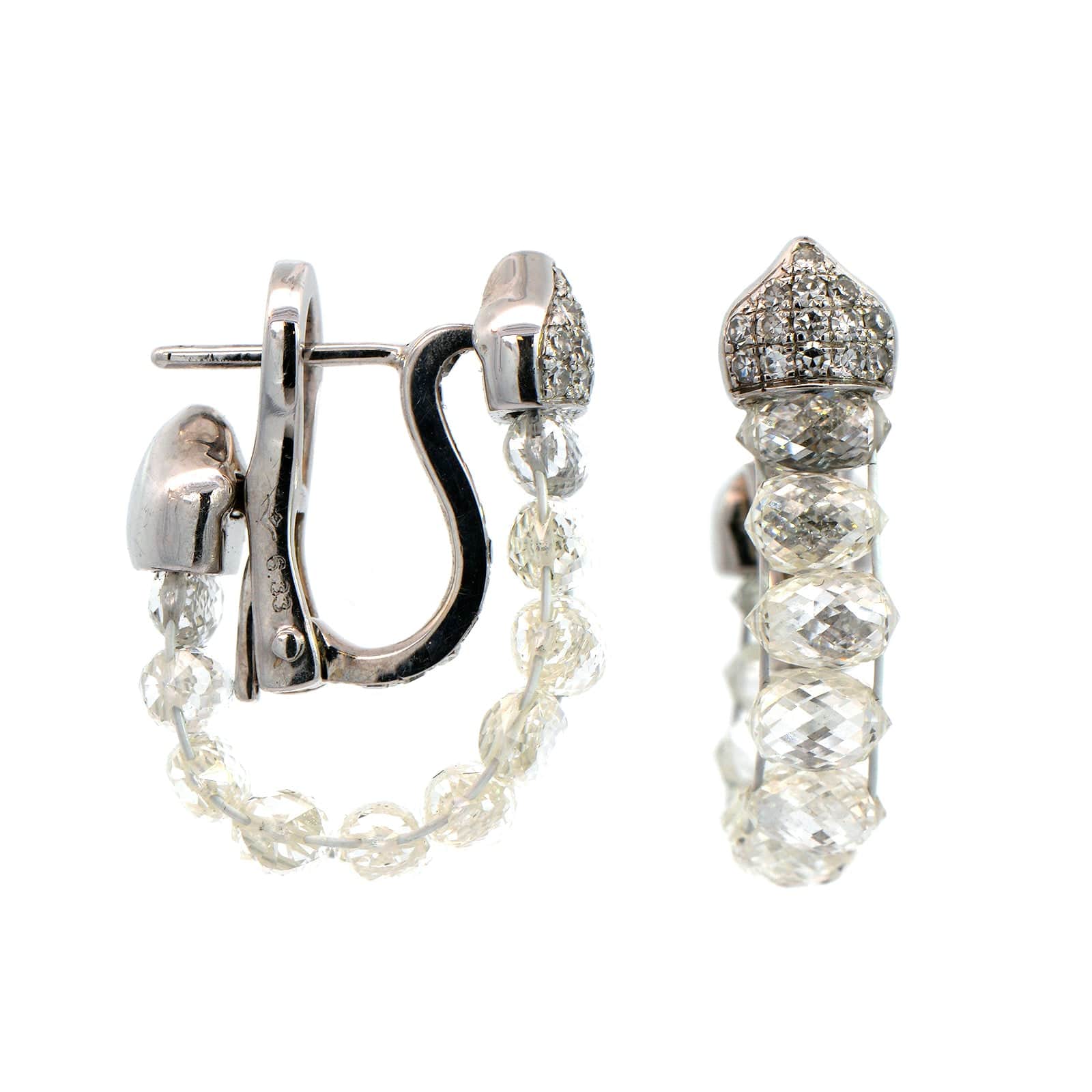 Eclat Jewels 18K White Gold & Platinum Briolette Diamond Drop Earrings - Image 3