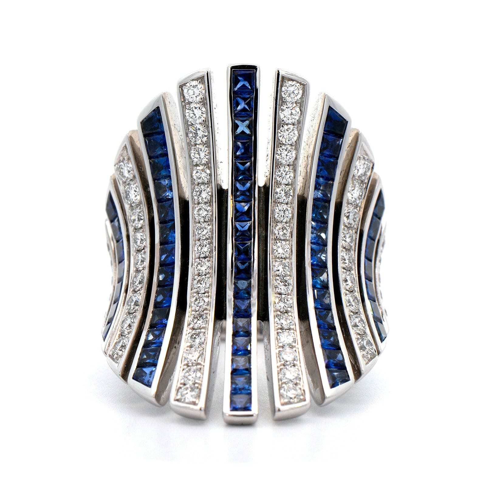 Eclat Jewels 18K White Gold Sapphire and Diamond Line Ring - Image 4