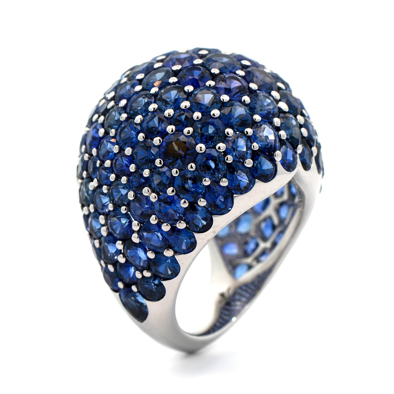 Eclat Jewels 18K White Gold Sapphire Bombe Ring - Image 2