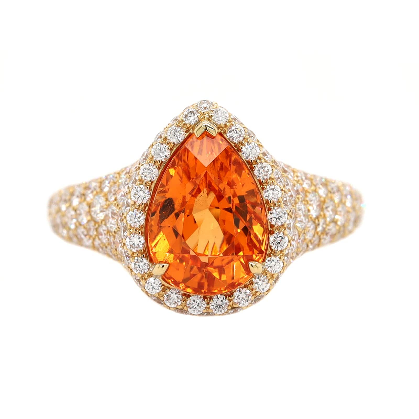 Eclat Jewels 18K Yellow Gold Diamond and Pear Shaped Garnet Ring