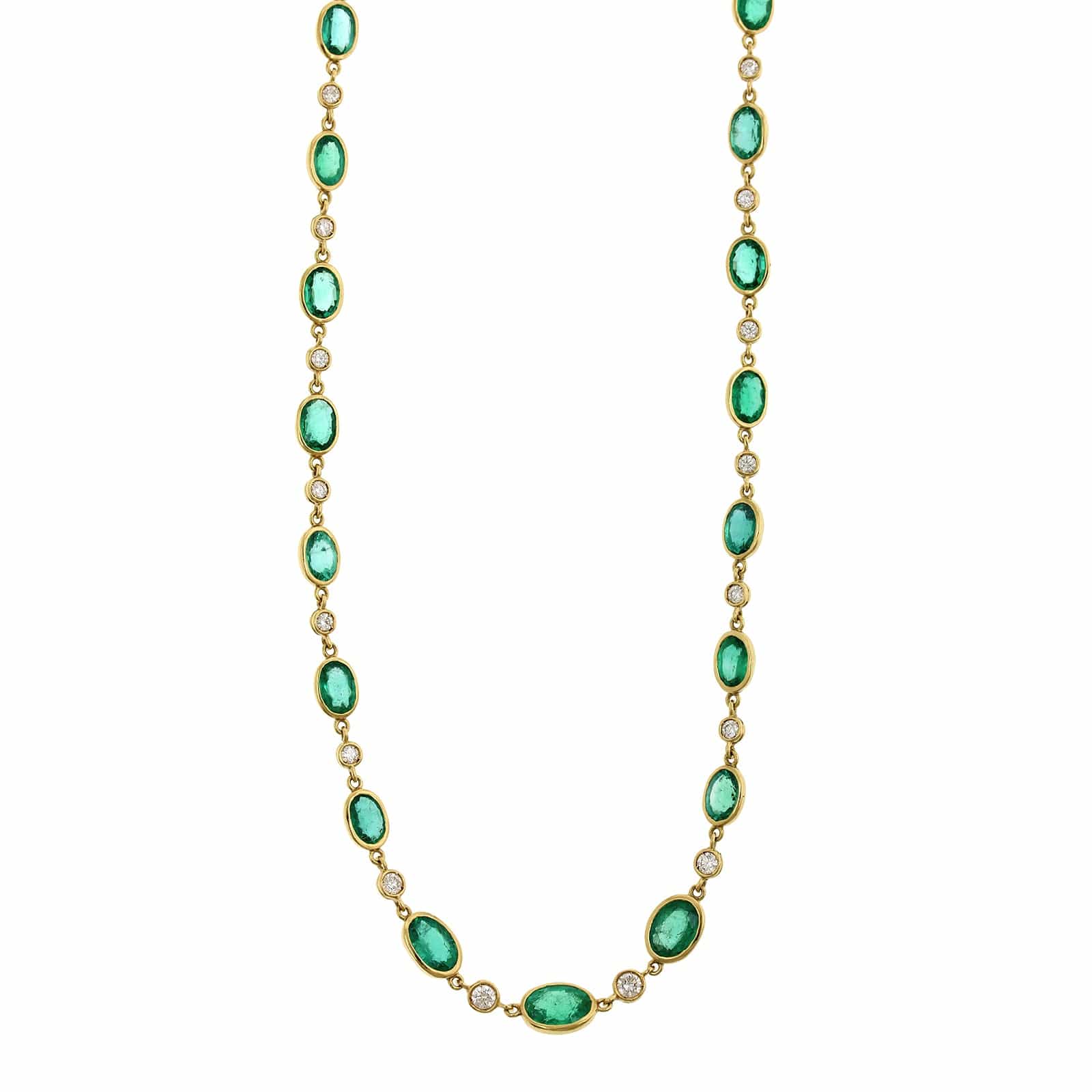 Eclat Jewels 18K Yellow Gold Emerald and Diamond Chain Necklace - Image 4