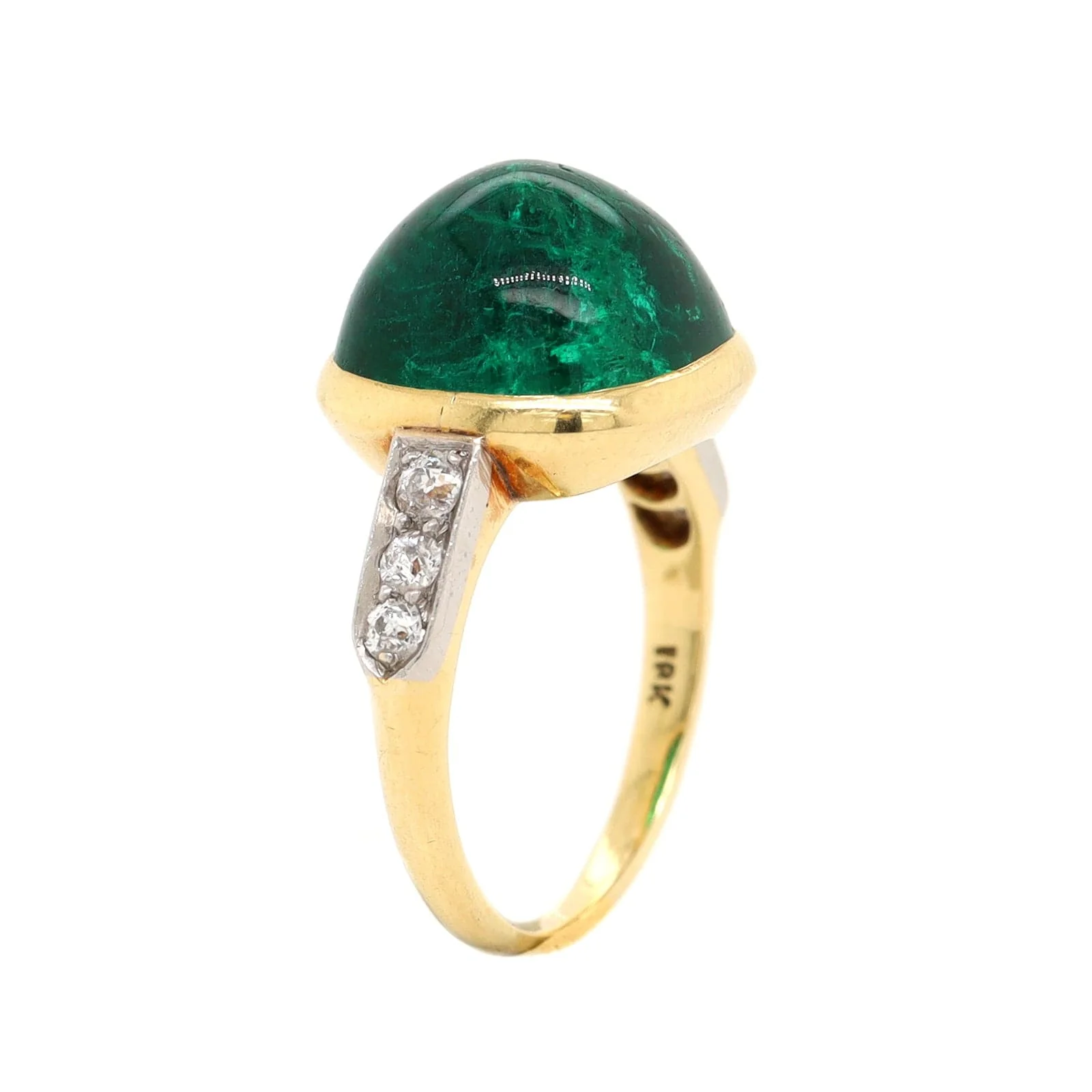 Eclat Jewels 18K Yellow Gold Cabochon Emerald and Diamond Ring - Image 2