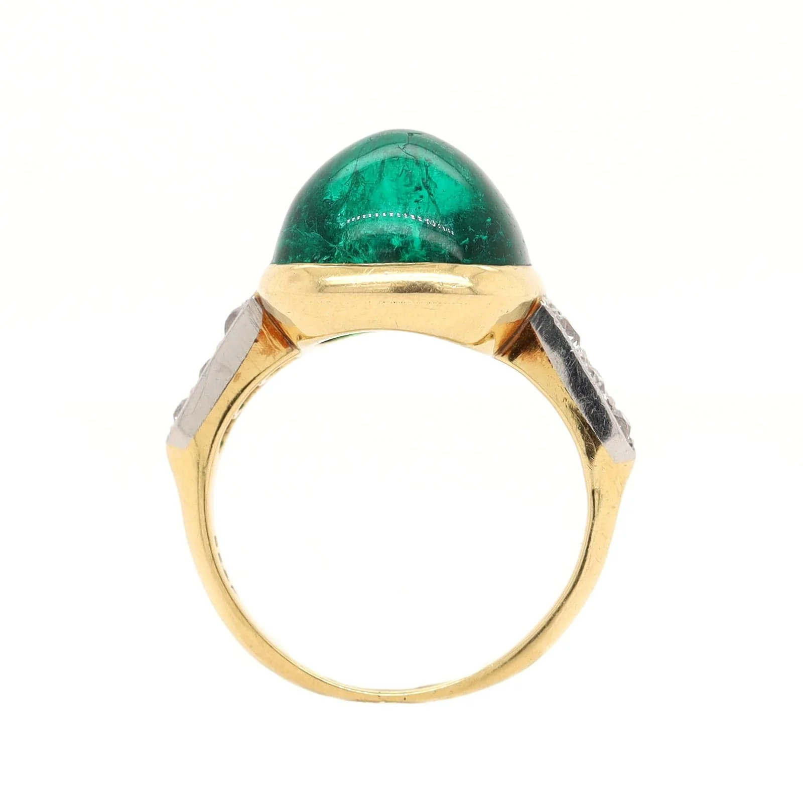 Eclat Jewels 18K Yellow Gold Cabochon Emerald and Diamond Ring - Image 3
