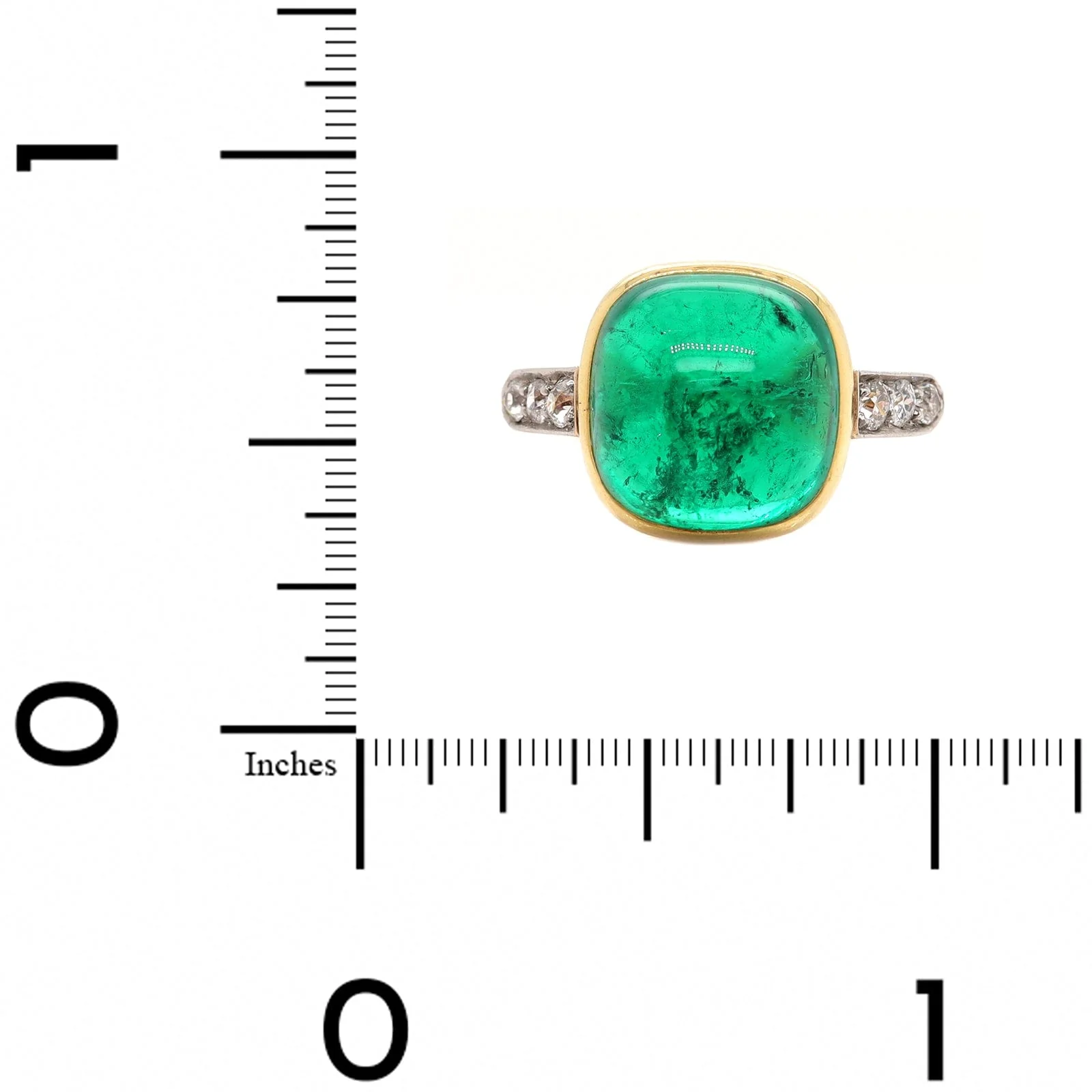 Eclat Jewels 18K Yellow Gold Cabochon Emerald and Diamond Ring - Image 4