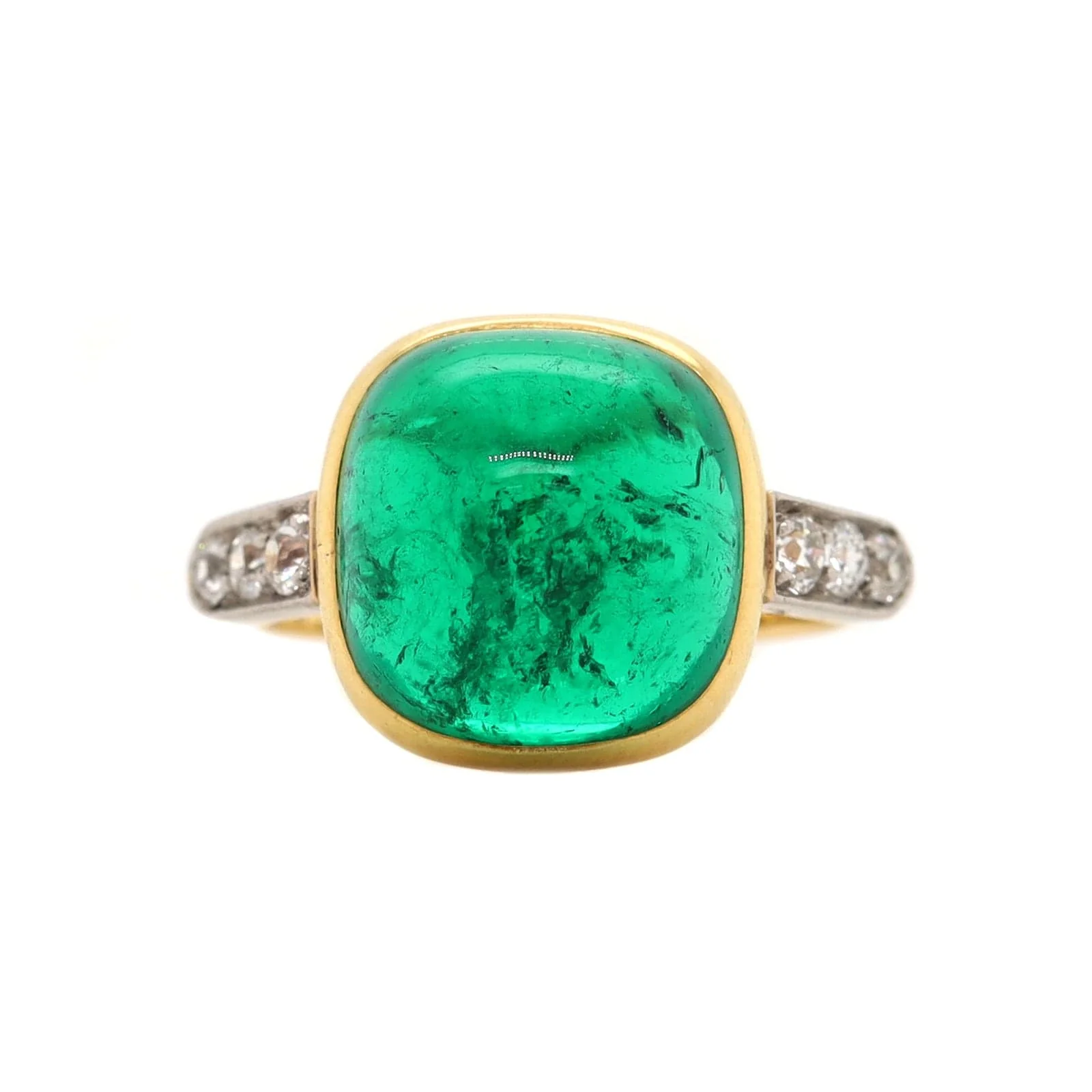 Eclat Jewels 18K Yellow Gold Cabochon Emerald and Diamond Ring - Image 5
