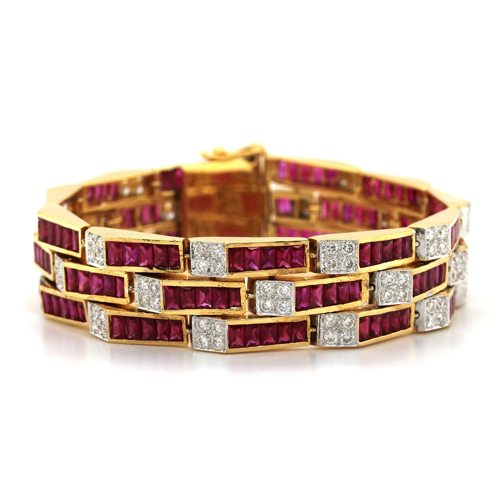 Eclat Jewels 18K Yellow Gold French Cut Ruby and Diamond Bracelet