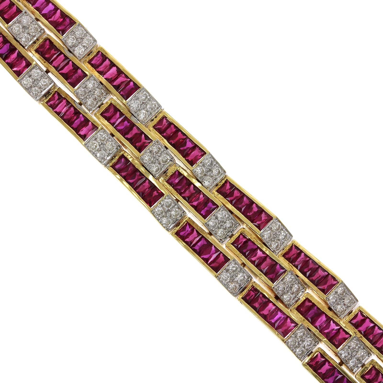 Eclat Jewels 18K Yellow Gold French Cut Ruby and Diamond Bracelet - Image 2