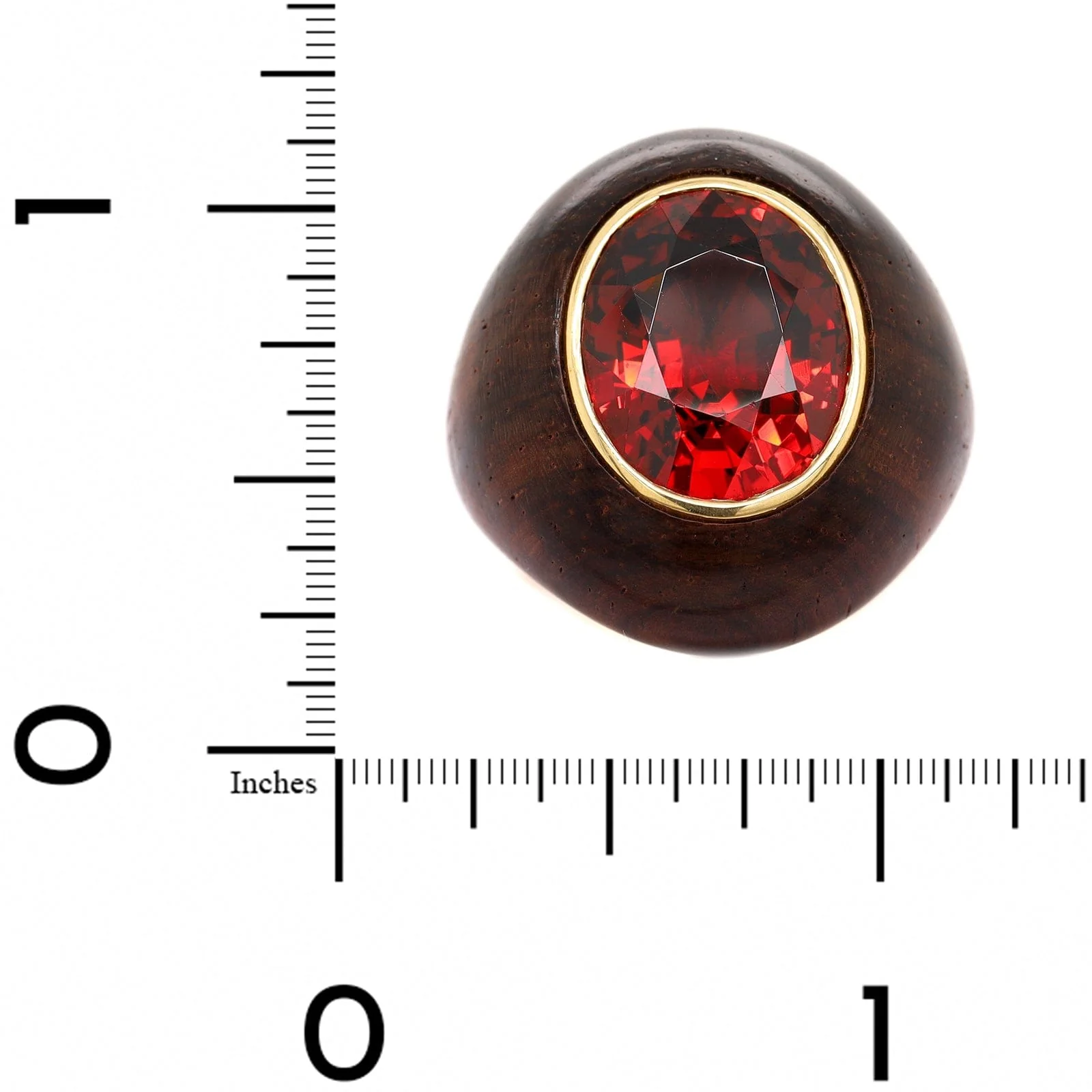 Eclat Jewels 18K Yellow Gold Oval Garnet and Wood Ring - Image 4