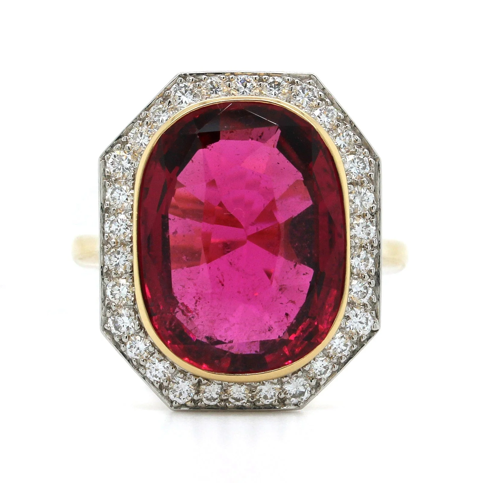 Eclat Jewels 18K Yellow Gold Oval Rubellite Diamond Halo Ring - Image 4