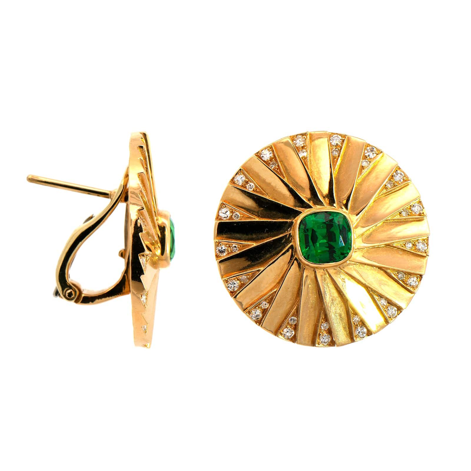 Eclat Jewels 18K Yellow Gold Tsavorite & Diamond Pin Wheel Stud Earrings