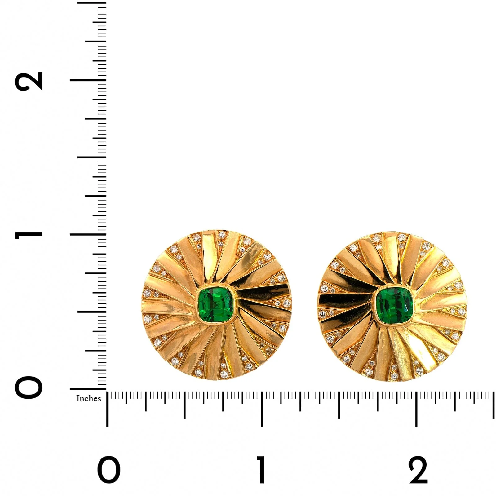 Eclat Jewels 18K Yellow Gold Tsavorite & Diamond Pin Wheel Stud Earrings - Image 2