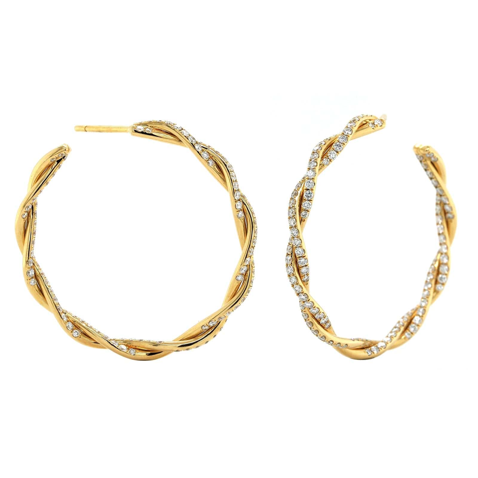 Eclat Jewels 18K Yellow Gold Twist Diamond Hoop Earrings - Image 3