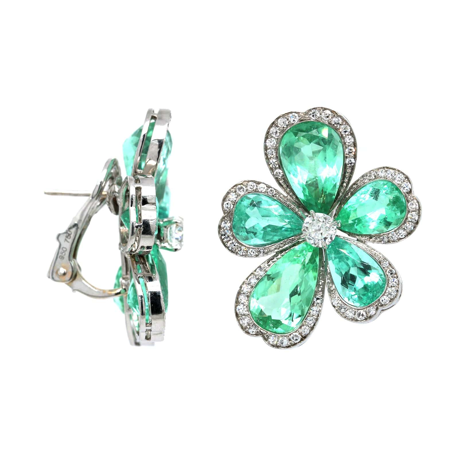 Eclat Jewels Platinum 18K White Gold Tourmaline & Diamond Flower Earrings - Image 3