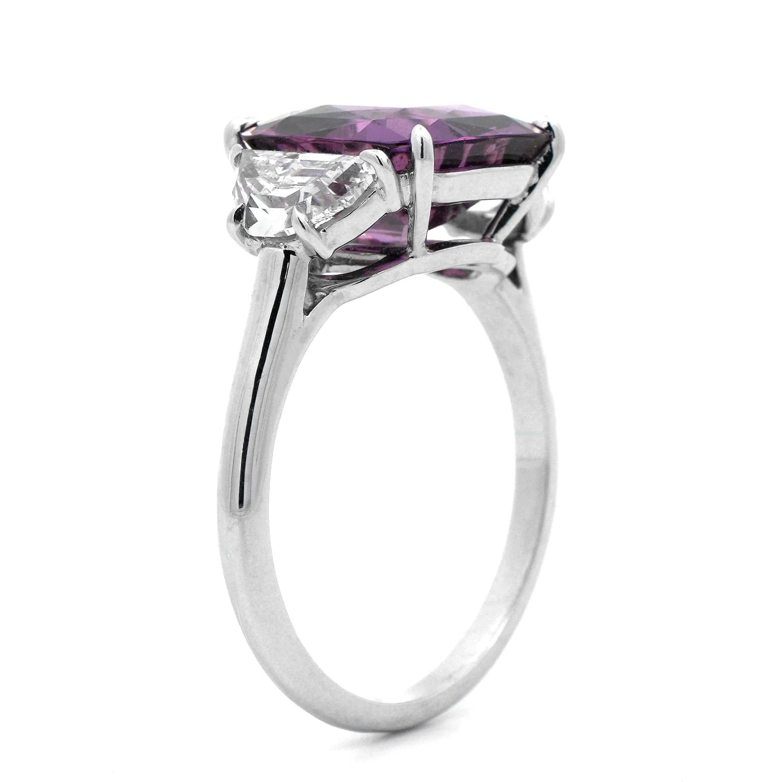 Eclat Jewels Platinum 3 Stone Purple Sapphire and Diamond Ring - Image 2