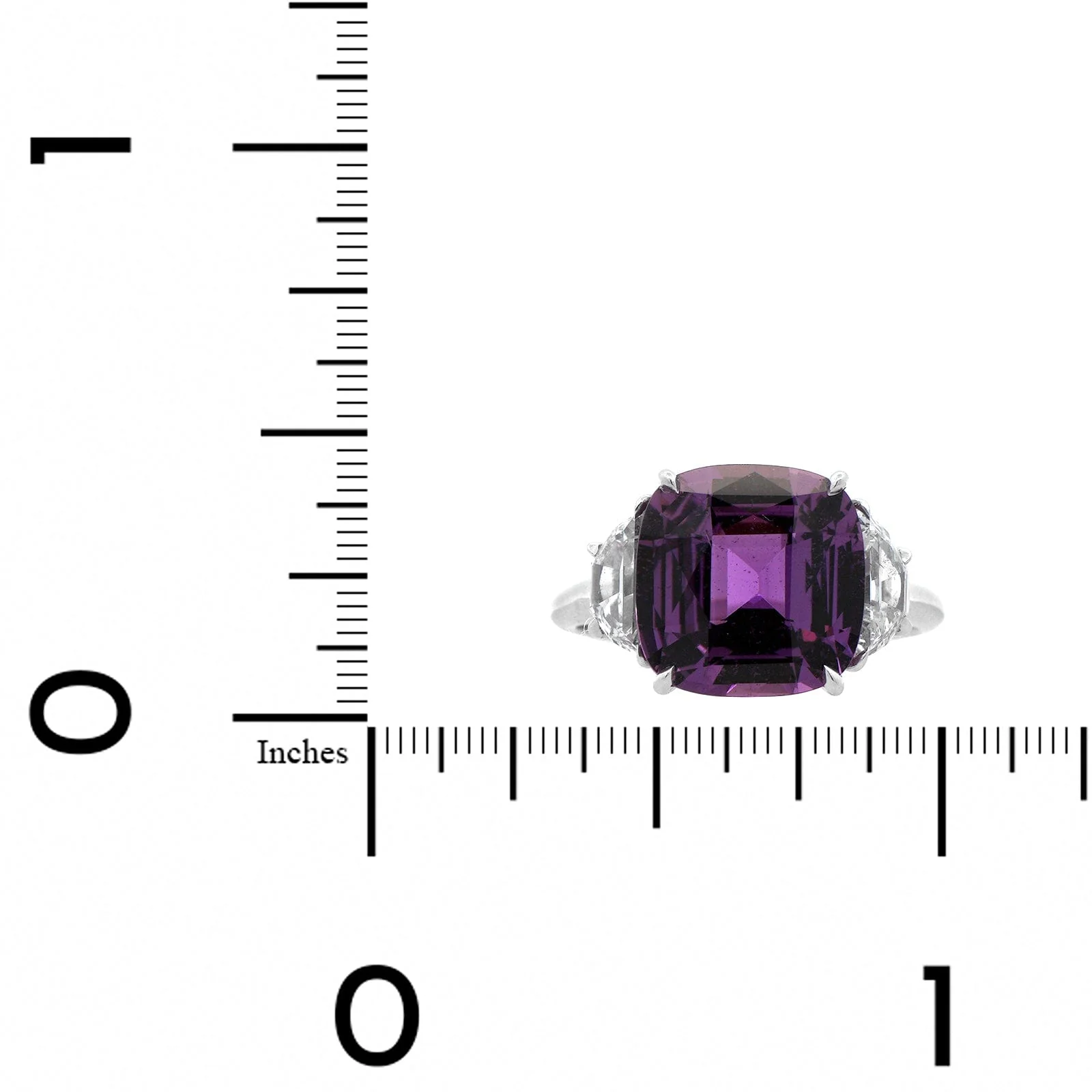 Eclat Jewels Platinum 3 Stone Purple Sapphire and Diamond Ring - Image 3