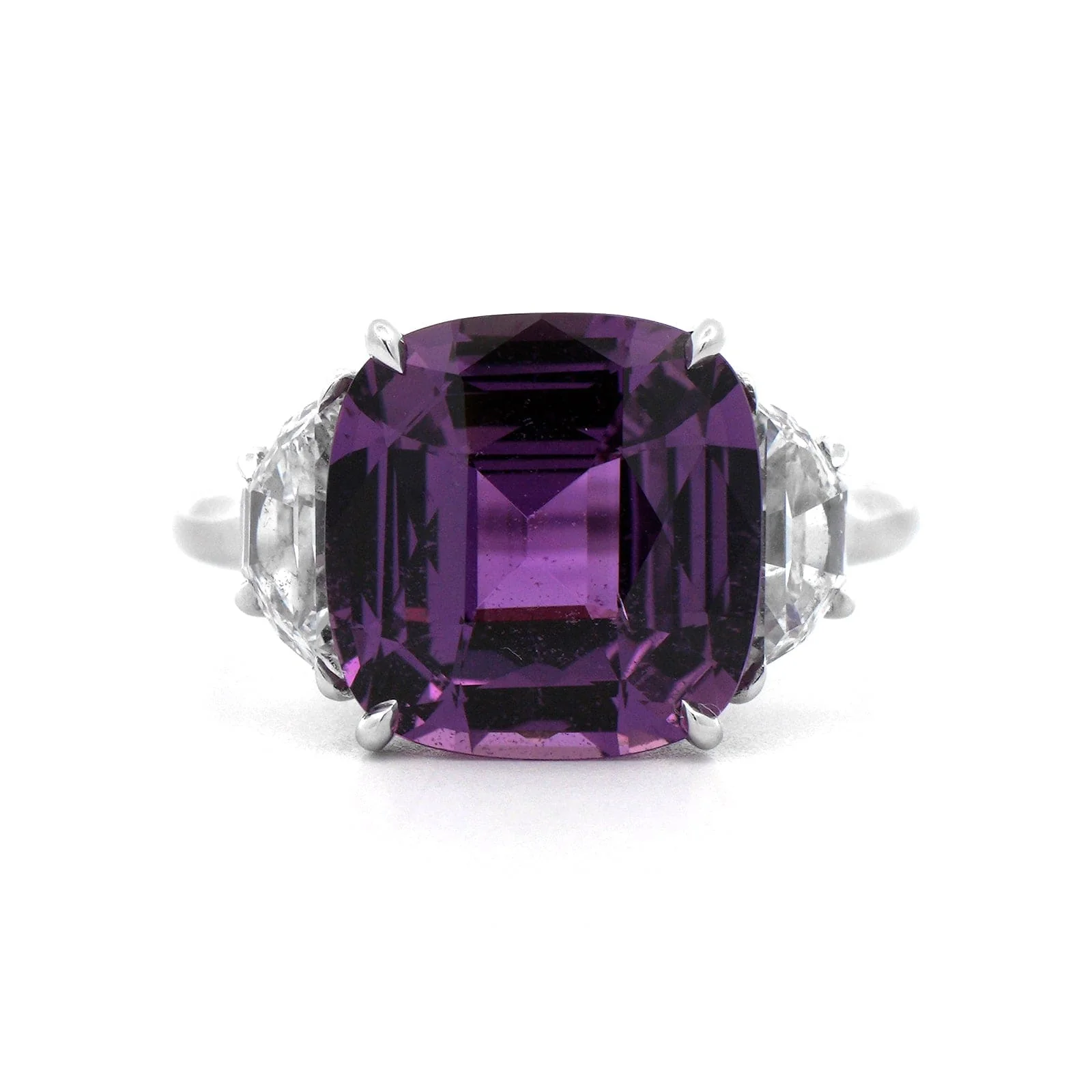 Eclat Jewels Platinum 3 Stone Purple Sapphire and Diamond Ring - Image 4