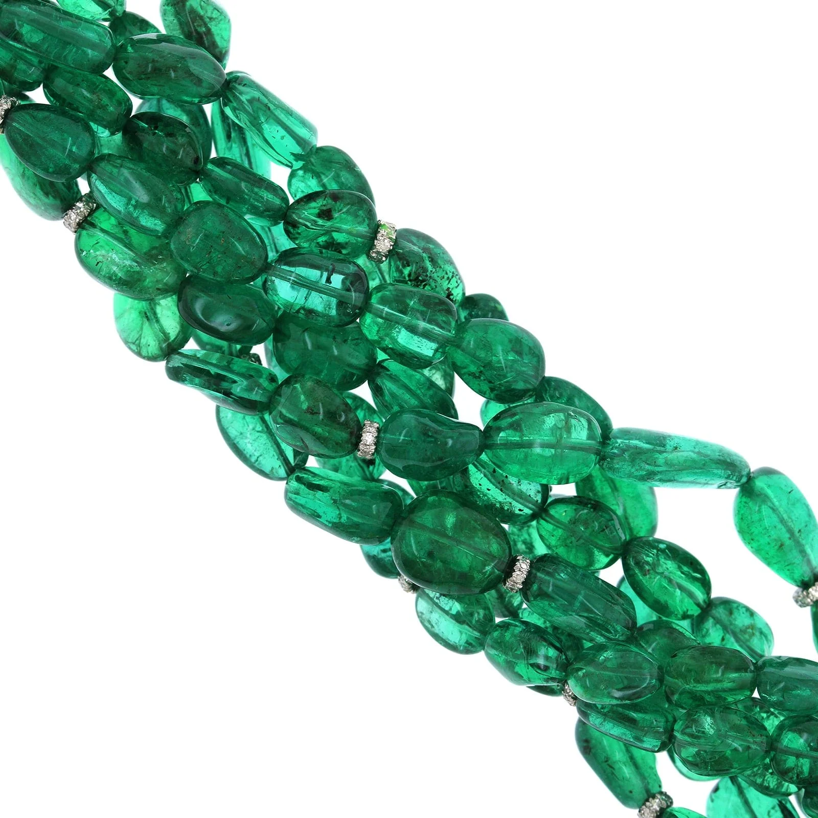 Eclat Jewels Platinum 7 Strand Emerald Bead Diamond Bracelet - Image 2