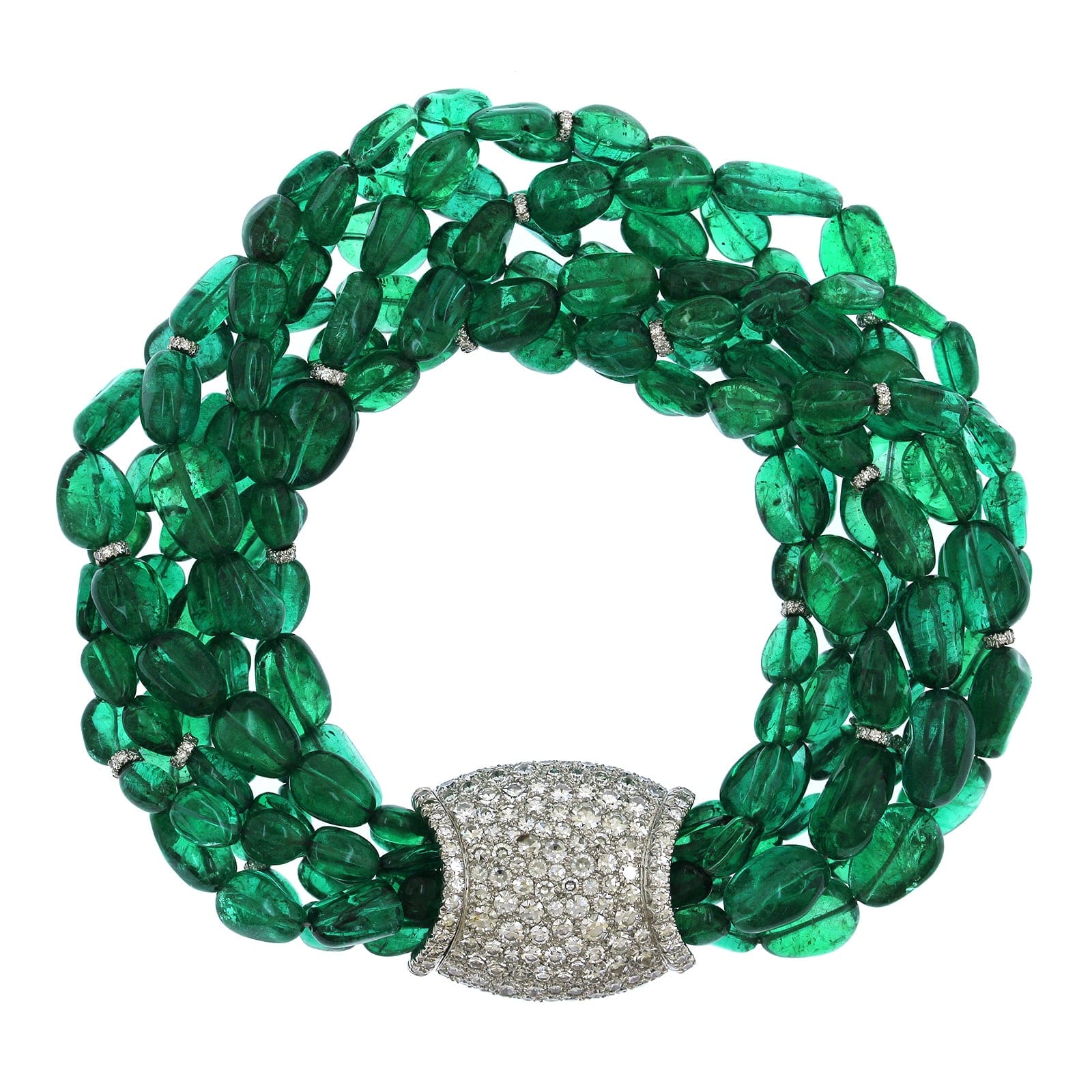 Eclat Jewels Platinum 7 Strand Emerald Bead Diamond Bracelet - Image 4
