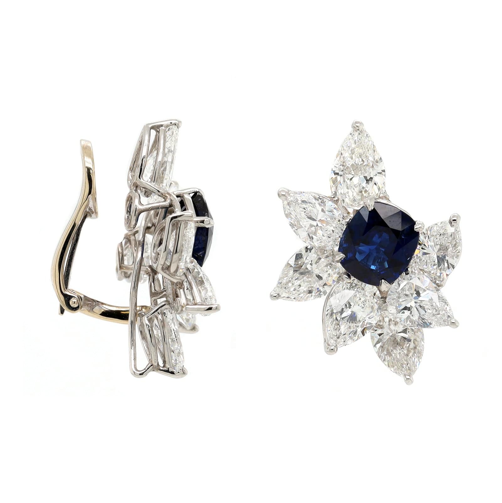 Eclat Jewels Platinum and 18K White Gold Blue Sapphire and Diamond Earrings