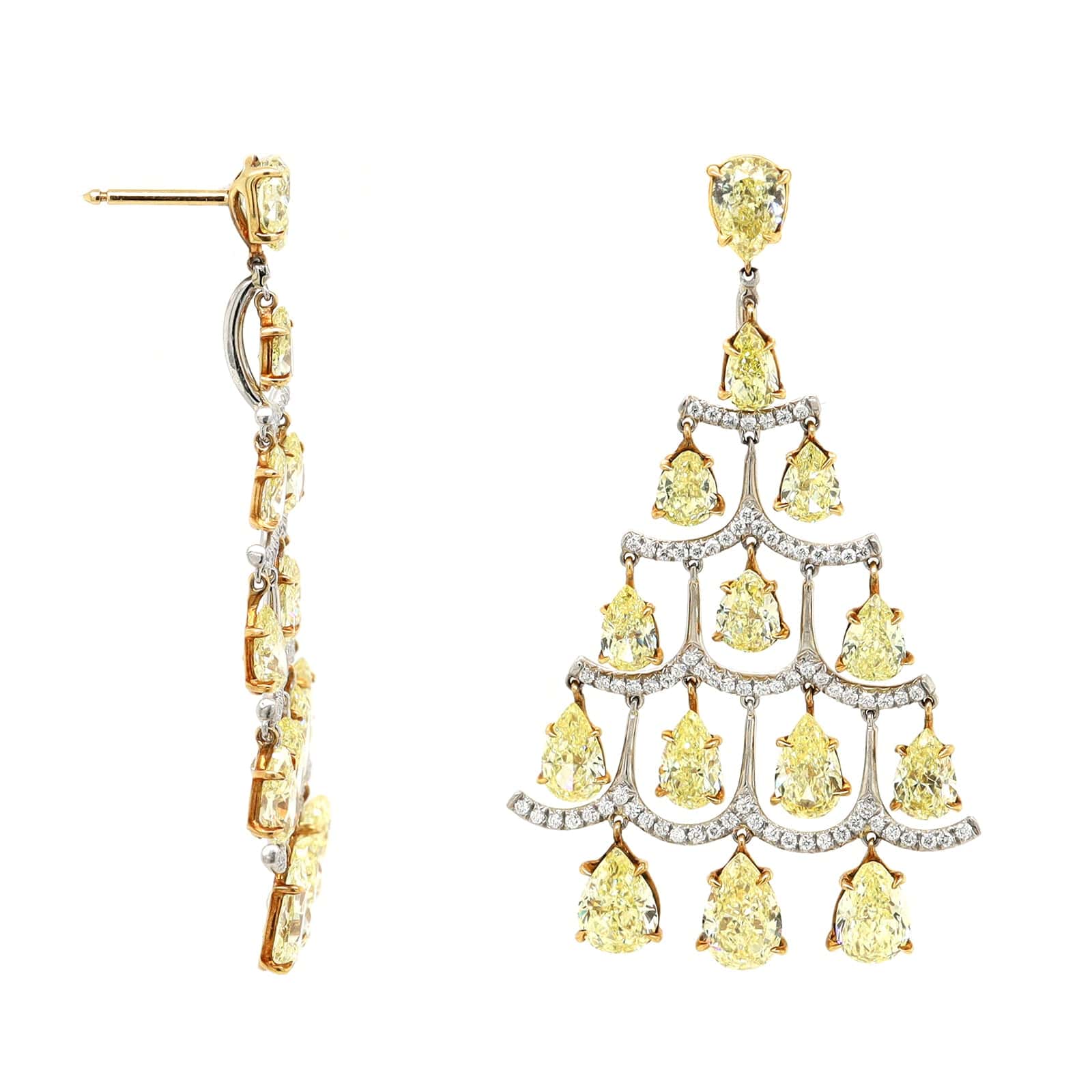 Eclat Jewels Platinum and 18K Yellow Gold Diamond Chandelier Drop Earrings - Image 3