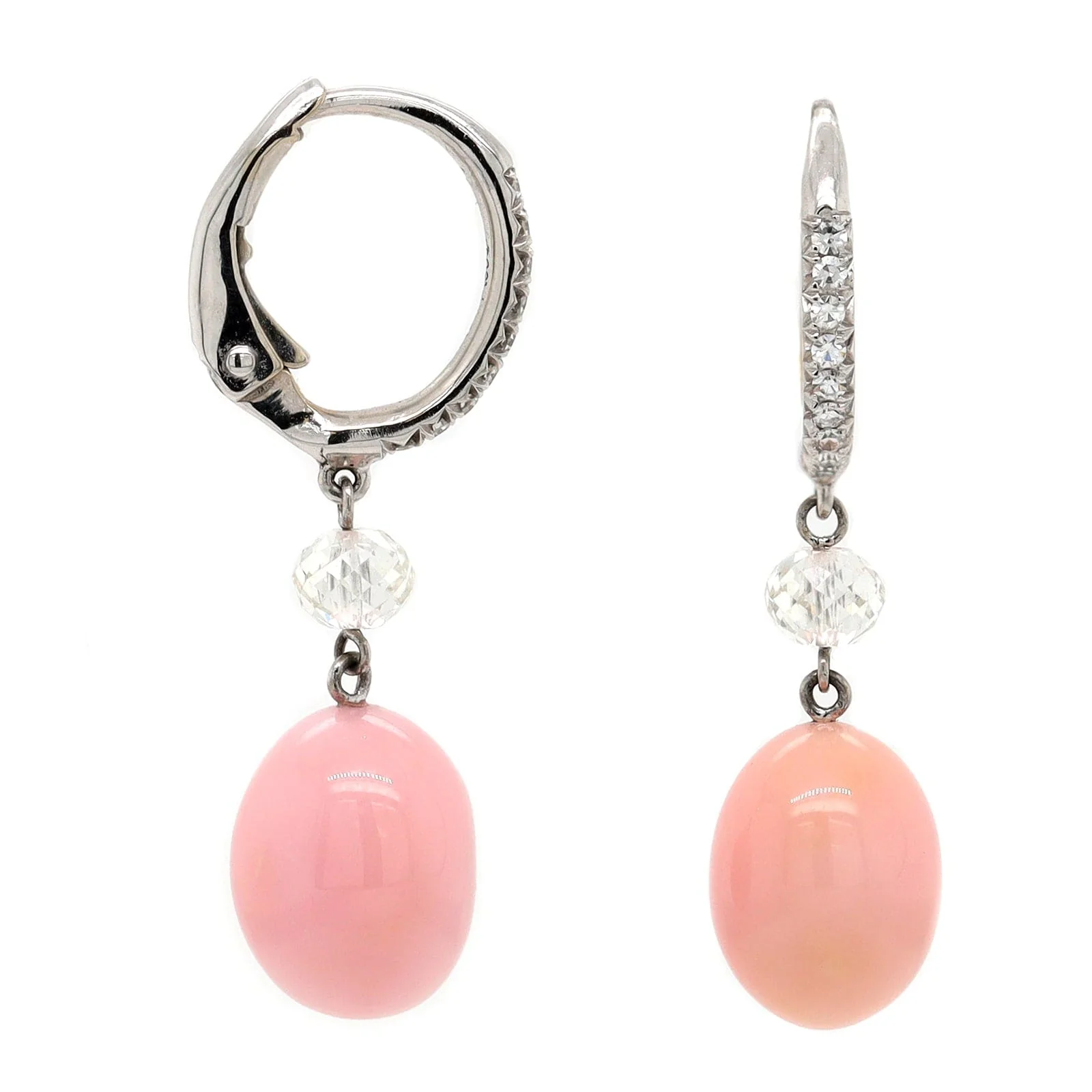 Eclat Jewels Platinum Conch Pearl and Diamond Drop Earrings
