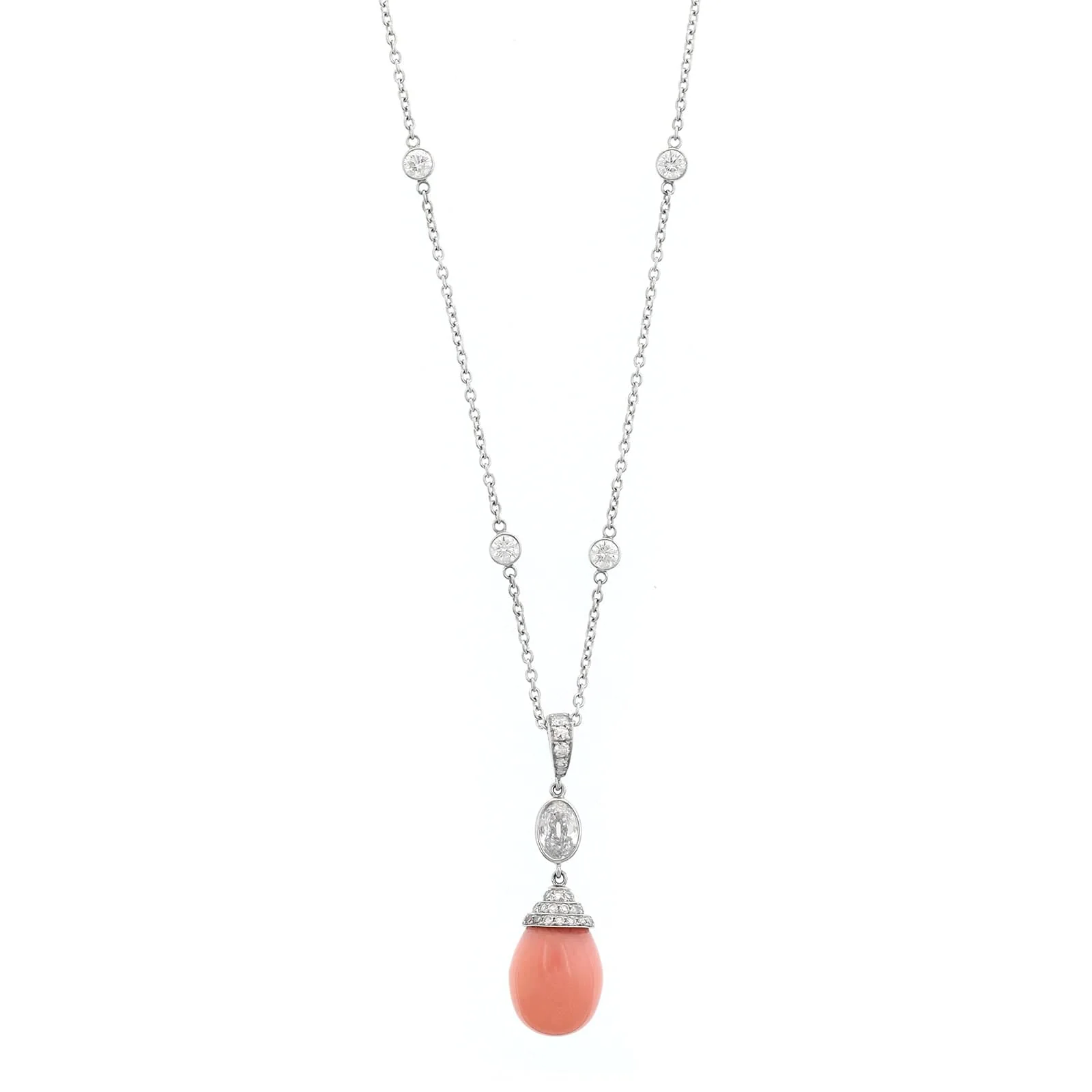 Eclat Jewels Platinum Conch Pearl and Diamond Drop Pendant Necklace