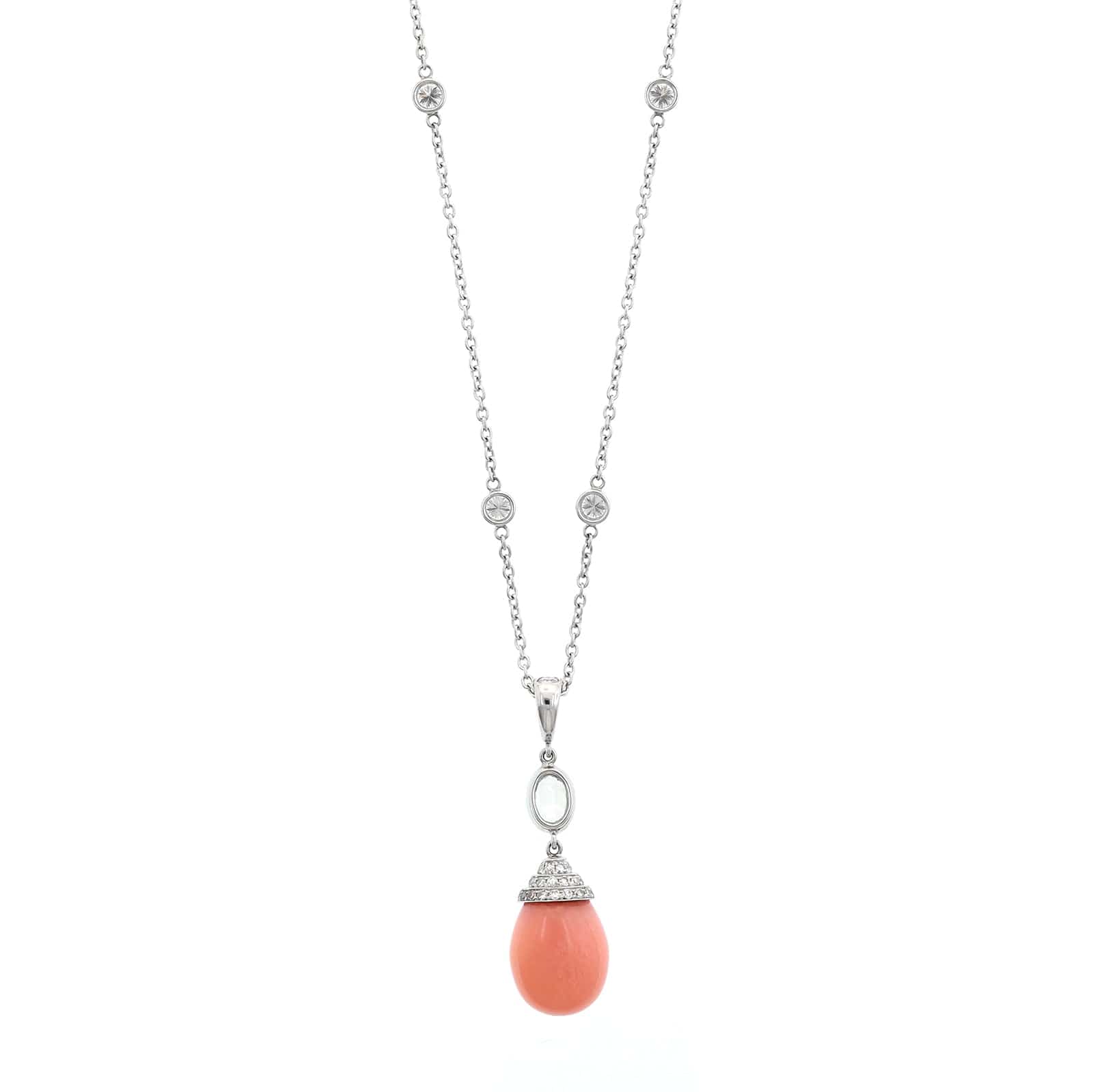 Eclat Jewels Platinum Conch Pearl and Diamond Drop Pendant Necklace - Image 2