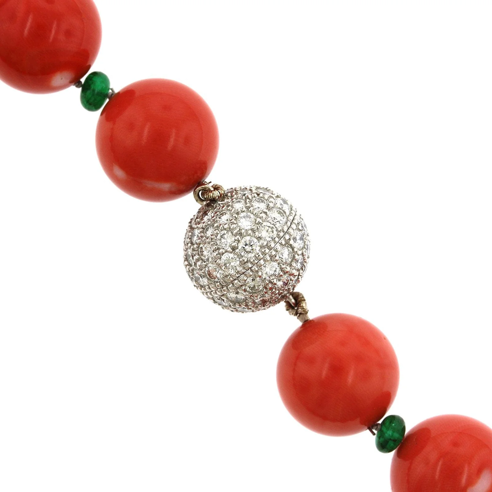 Eclat Jewels Platinum Coral with Emerald and Diamond Bead Necklace - Image 2