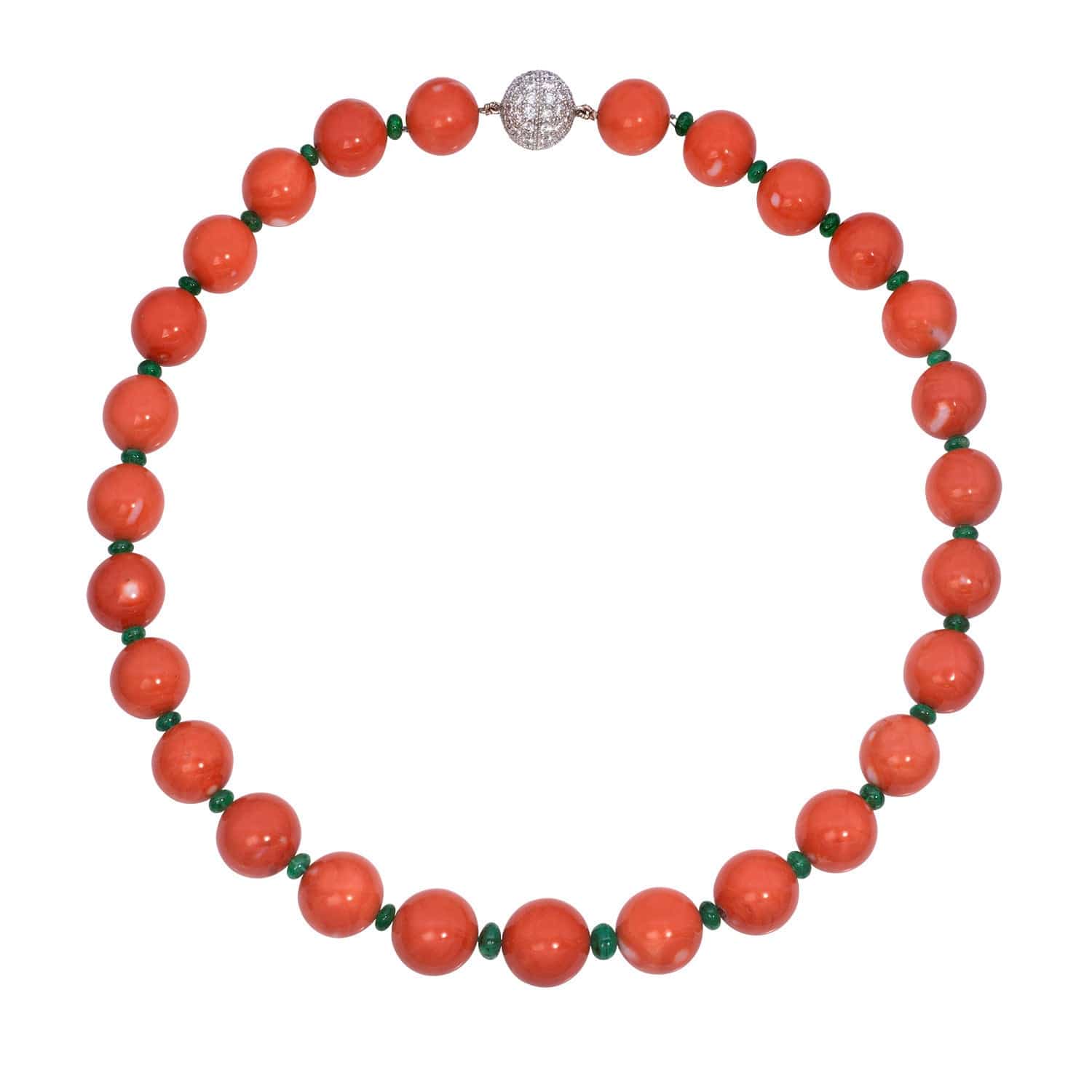 Eclat Jewels Platinum Coral with Emerald and Diamond Bead Necklace - Image 5