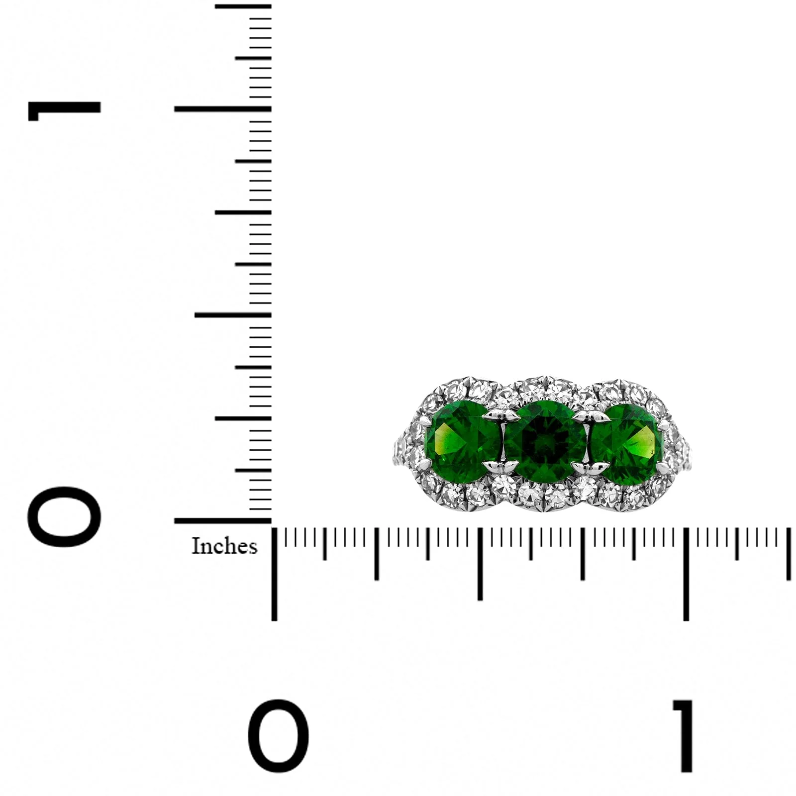 Eclat Jewels Platinum Demantoid Green Garnet Three Stone Diamond Ring - Image 3