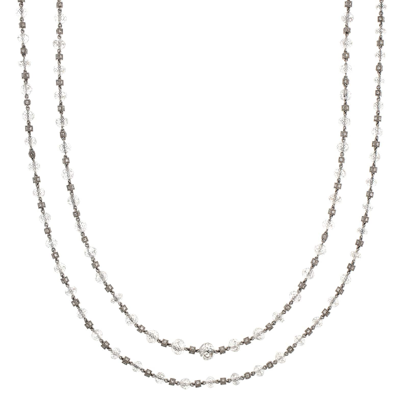 Eclat Jewels Platinum Diamond Briolette Bead Chain Necklace - Image 4