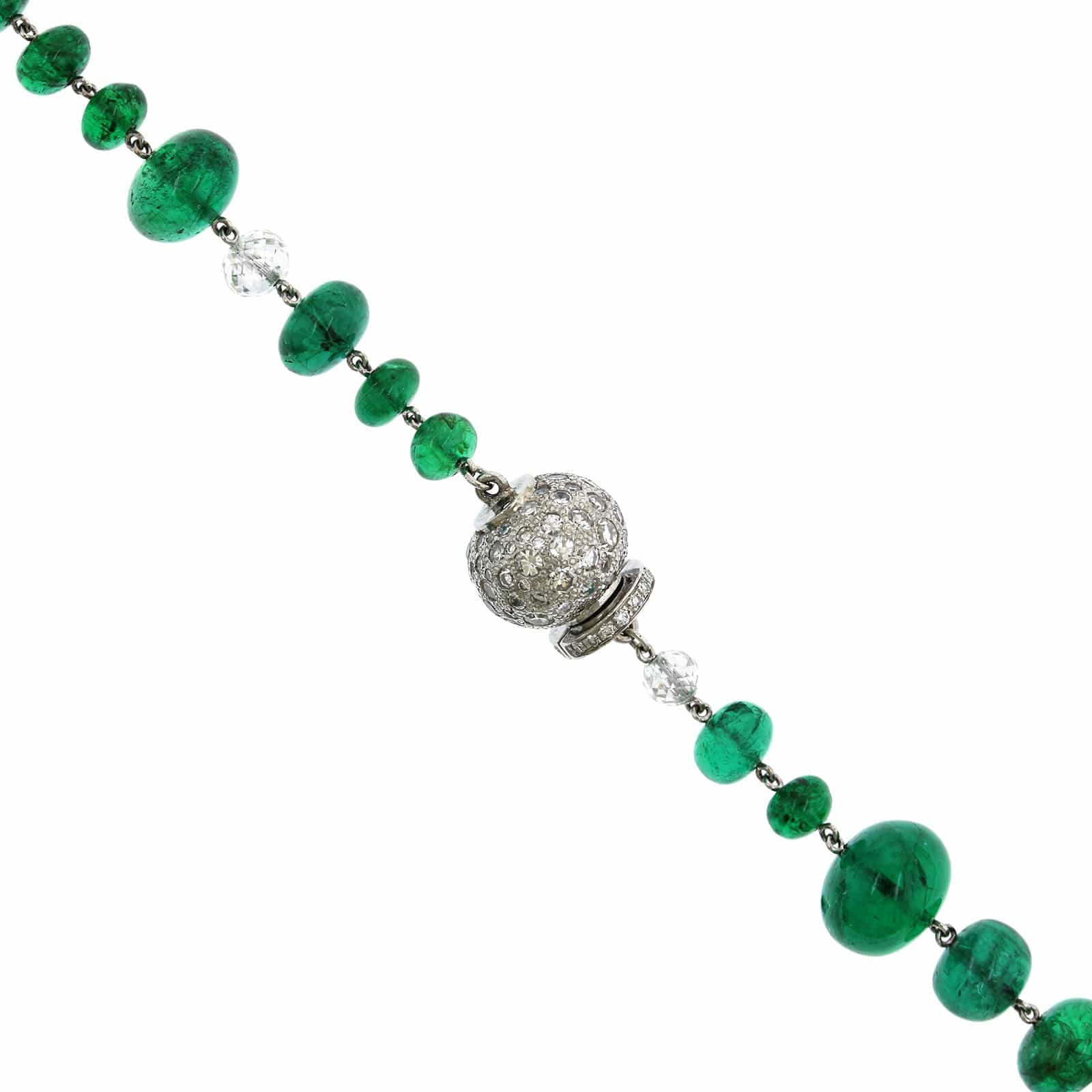 Eclat Jewels Platinum Emerald and Diamond Bead Necklace - Image 2