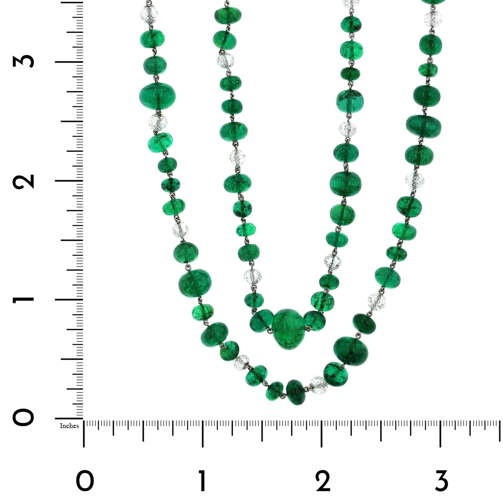 Eclat Jewels Platinum Emerald and Diamond Bead Necklace - Image 3
