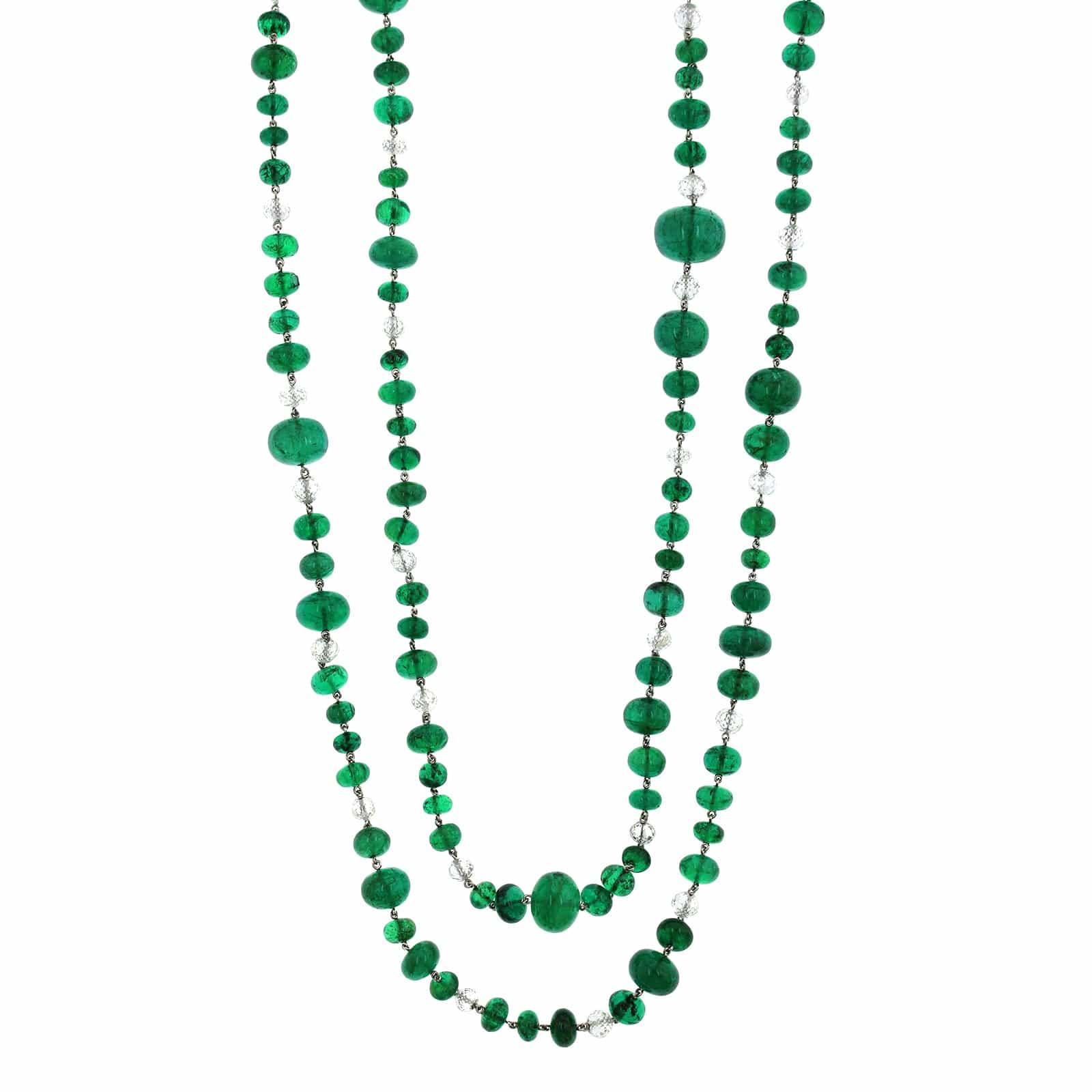 Eclat Jewels Platinum Emerald and Diamond Bead Necklace - Image 4