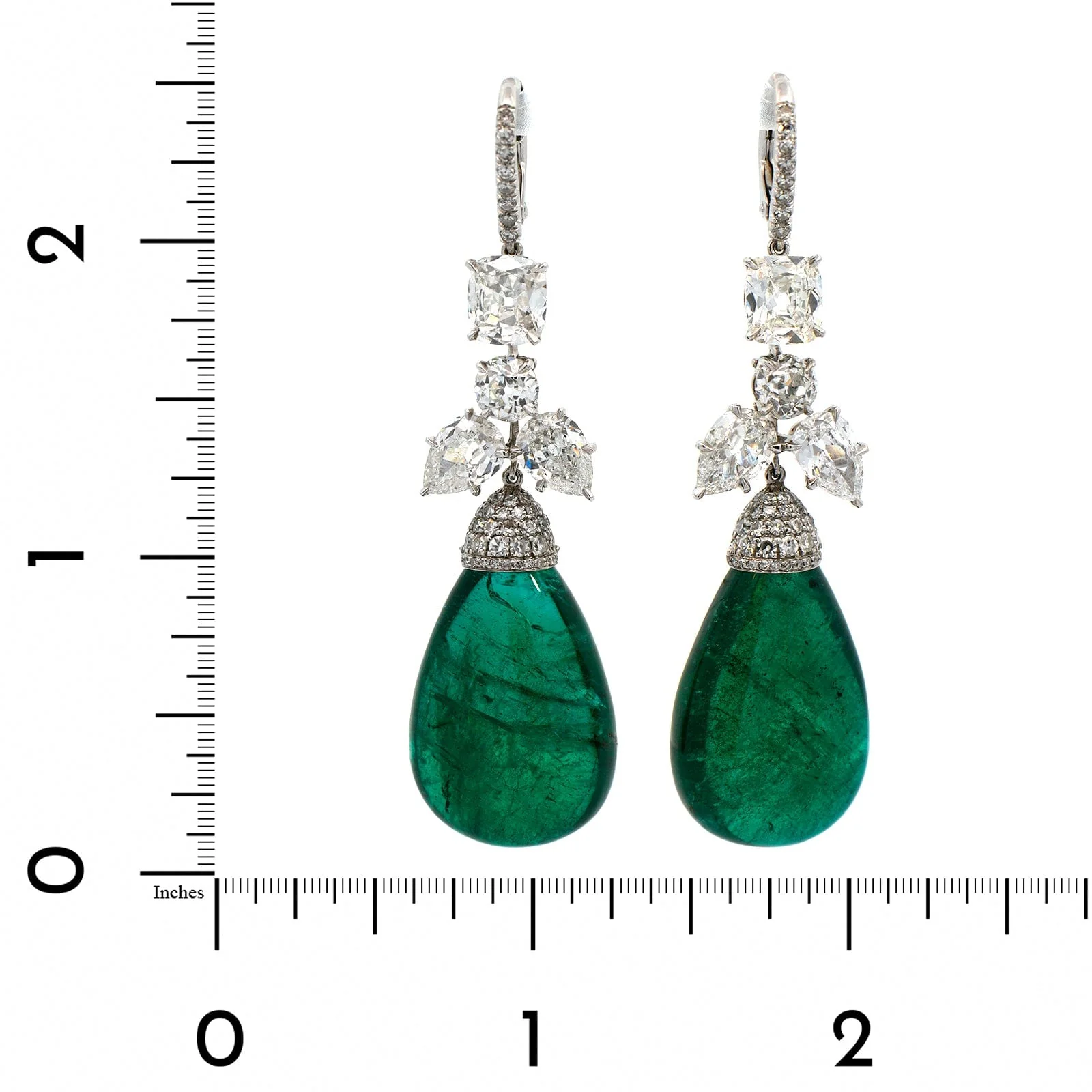 Eclat Jewels Platinum Emerald and Diamond Drop Earrings - Image 2