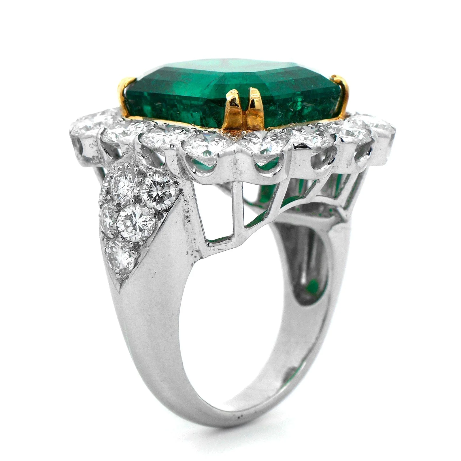 Eclat Jewels Platinum Emerald and Diamond Halo Ring - Image 2