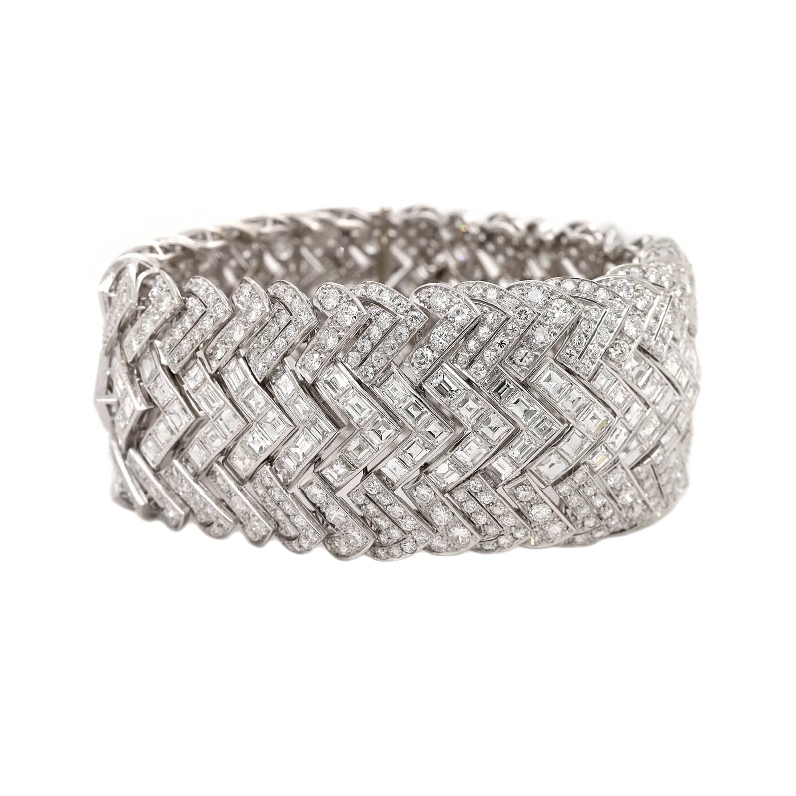 Eclat Jewels Platinum French Chevron Diamond Pattern Wide Bracelet - Image 4