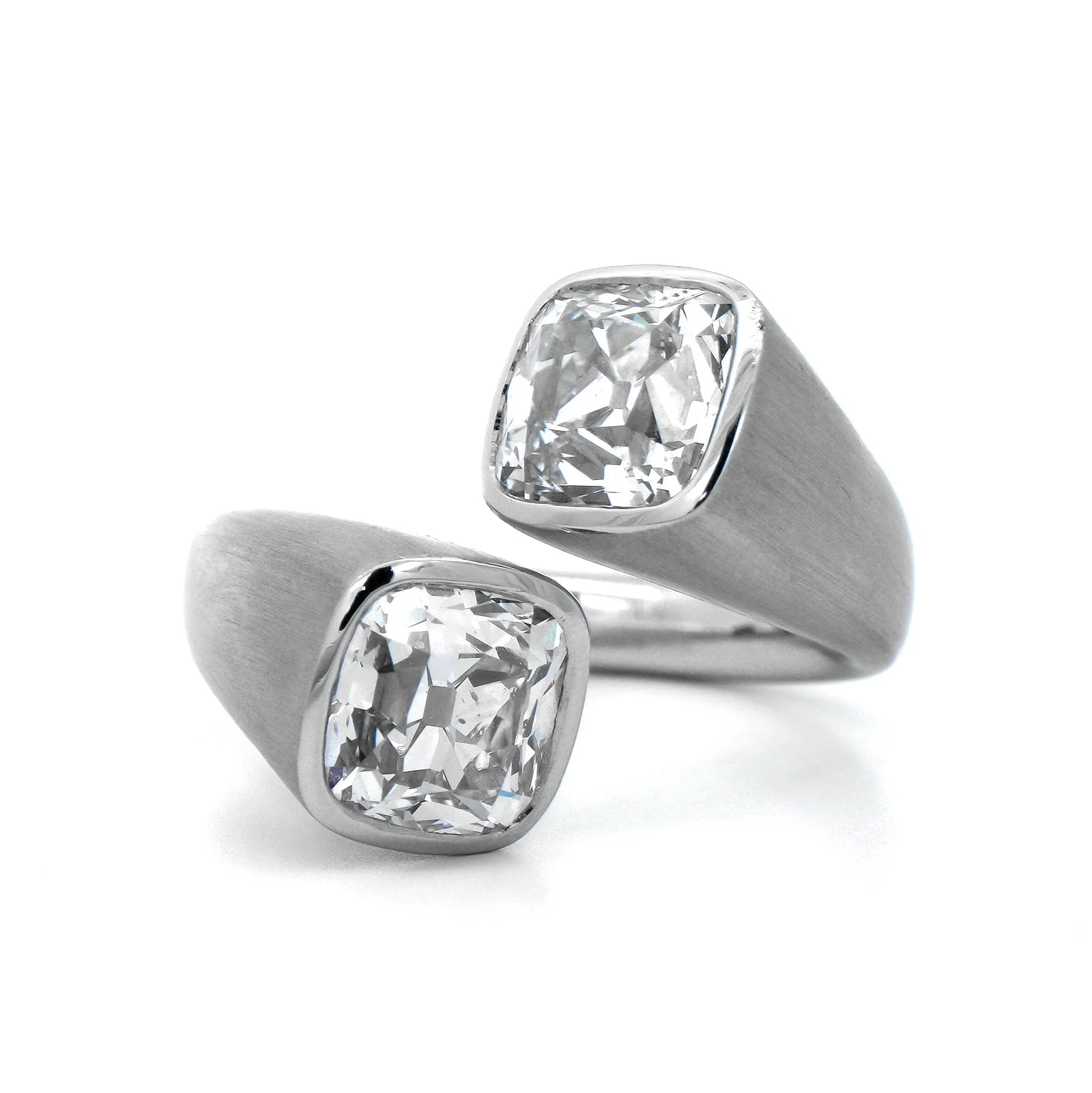 Eclat Jewels Platinum Old Mine Cut Diamond Twin Bypass Ring - Image 4
