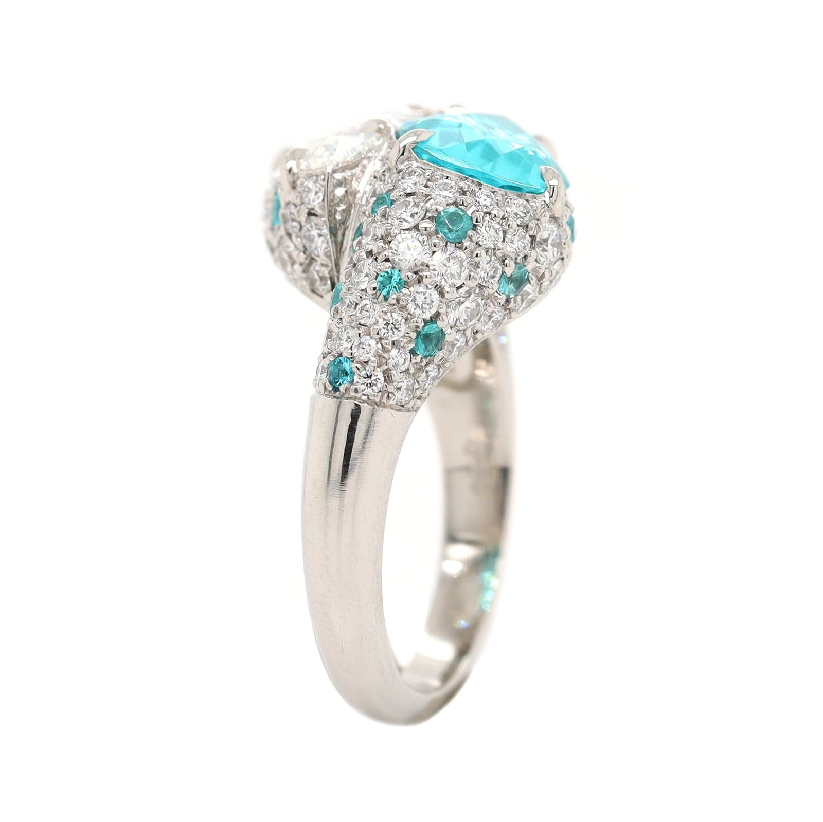 Eclat Jewels Platinum Pear Shaped Paraiba and Diamond Ring - Image 2