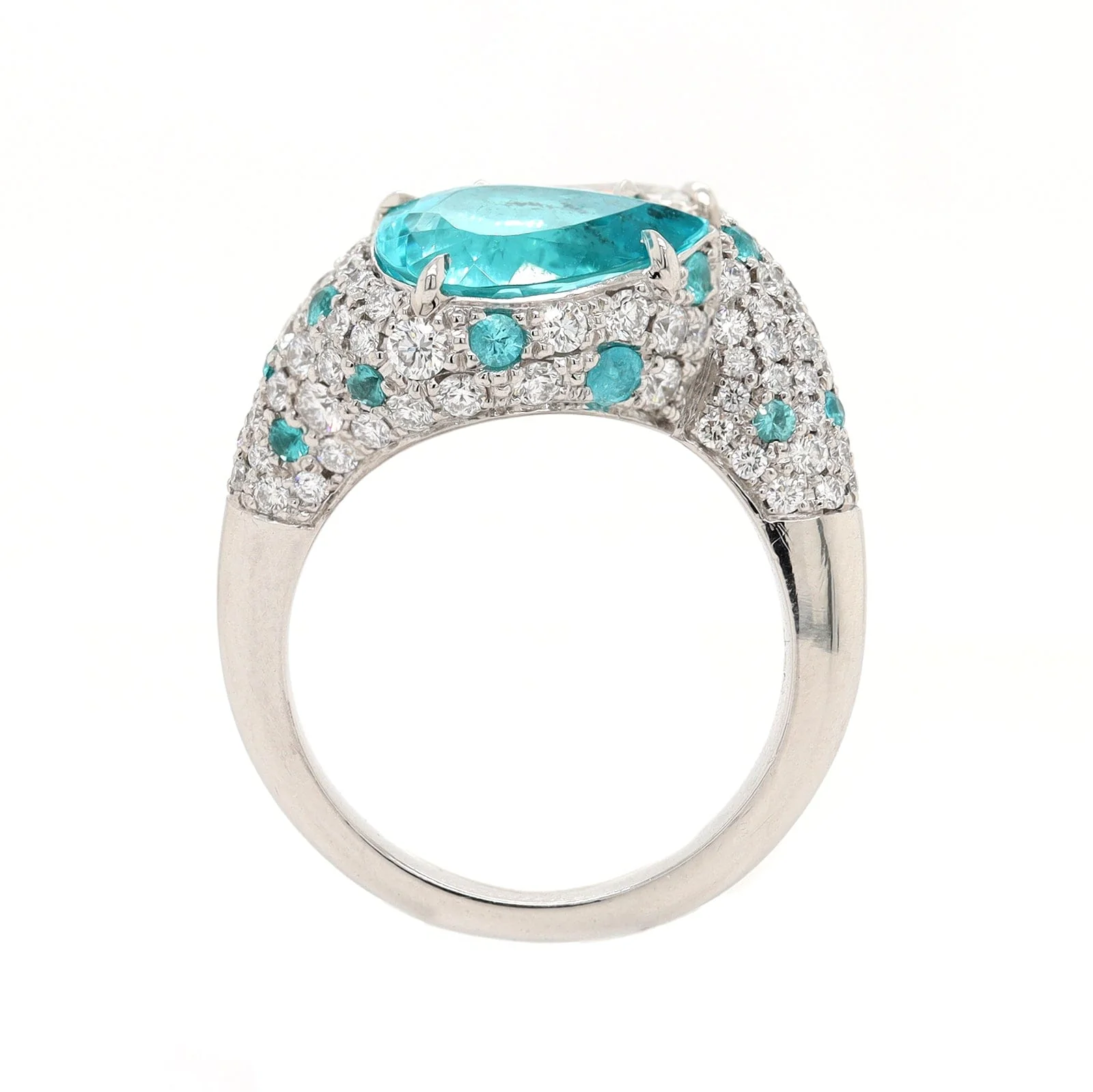 Eclat Jewels Platinum Pear Shaped Paraiba and Diamond Ring - Image 3