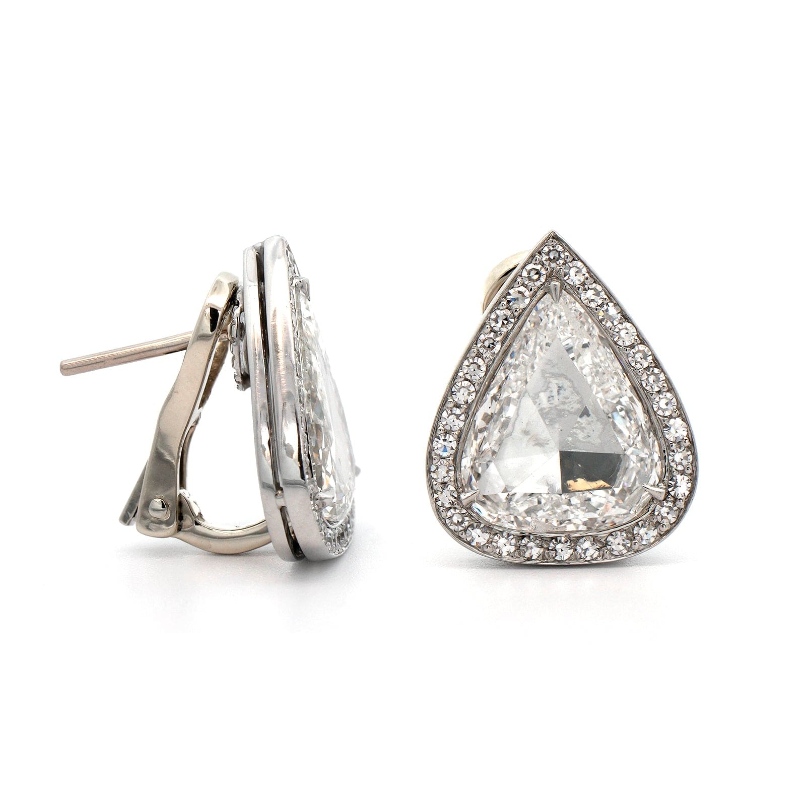 Eclat Jewels Platinum Pear Shaped Rose Cut Diamond Stud Earrings