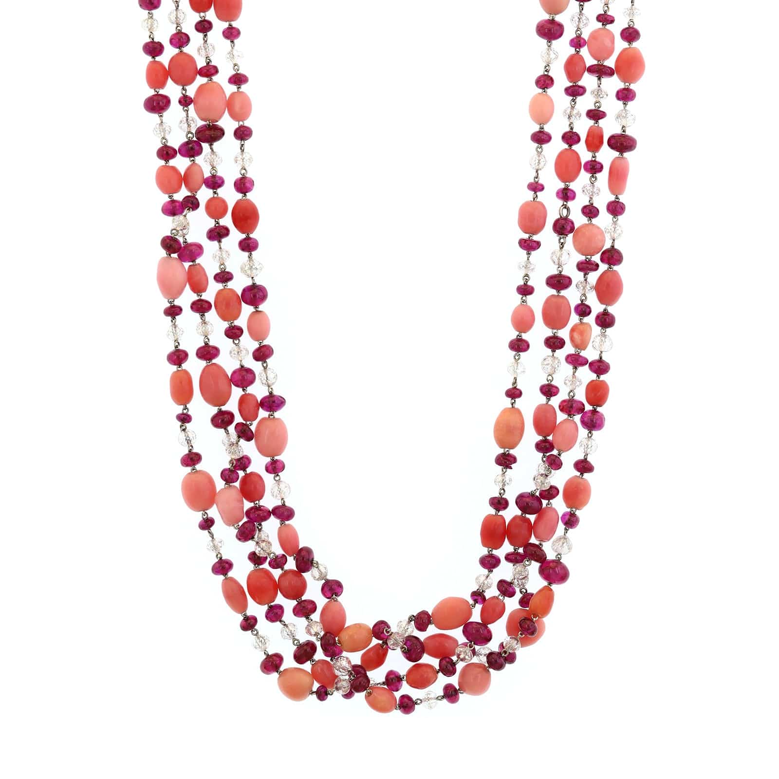 Eclat Jewels Platinum Pink Conch Pearls and Diamond Briolettes Necklace - Image 2