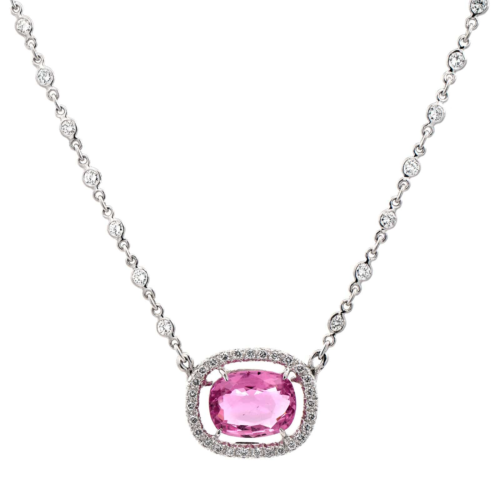 Eclat Jewels Platinum Pink Sapphire and Diamond Pendant Necklace - Image 5